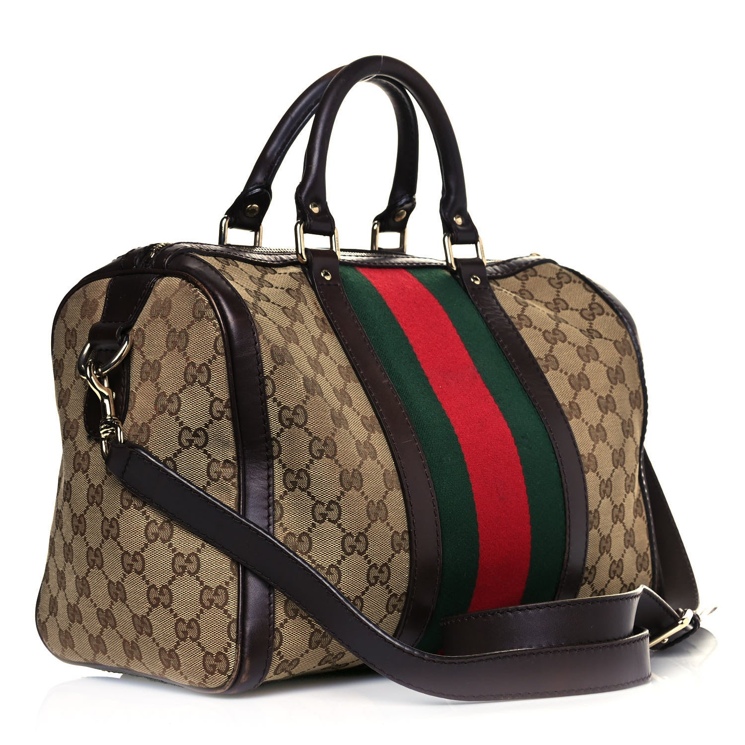 Gucci Monogram Vintage Web Medium Boston Dark Brown 3 of 14