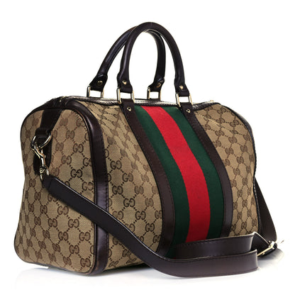 Gucci Monogram Vintage Web Medium Boston Dark Brown 3 of 14