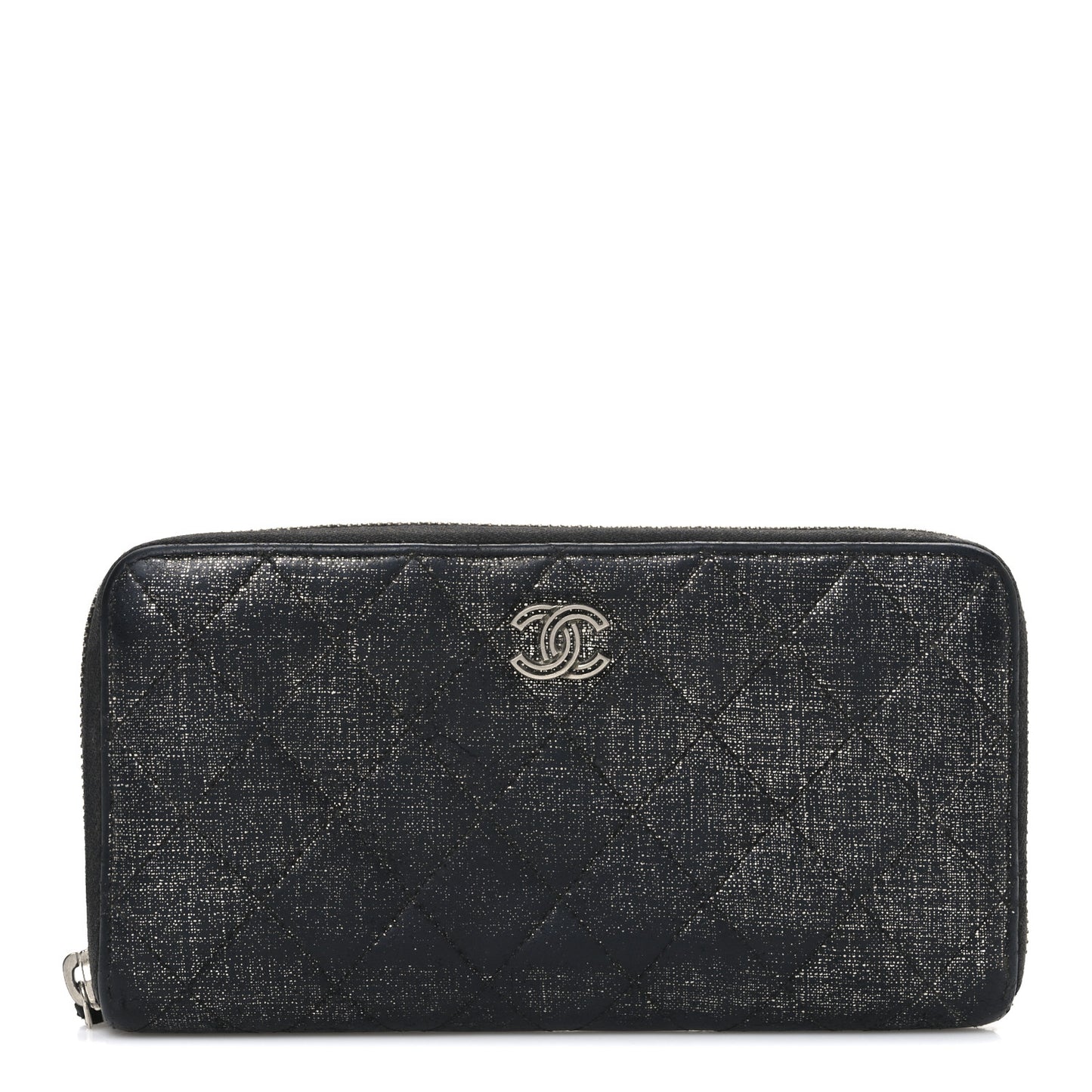 Iridescent Calfskin Quilted Zip Around Wallet Grey