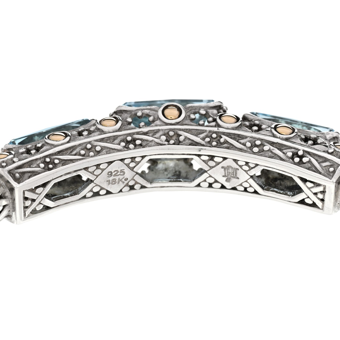 Sterling Silver 18K Yellow Gold Aquamarine Station Bracelet