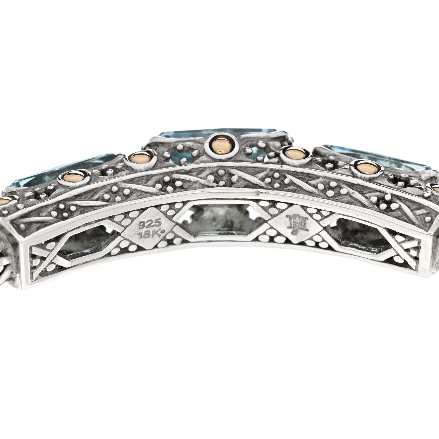 John Hardy Sterling Silver 18K Yellow Gold Aquamarine Station Bracelet 3 of 3