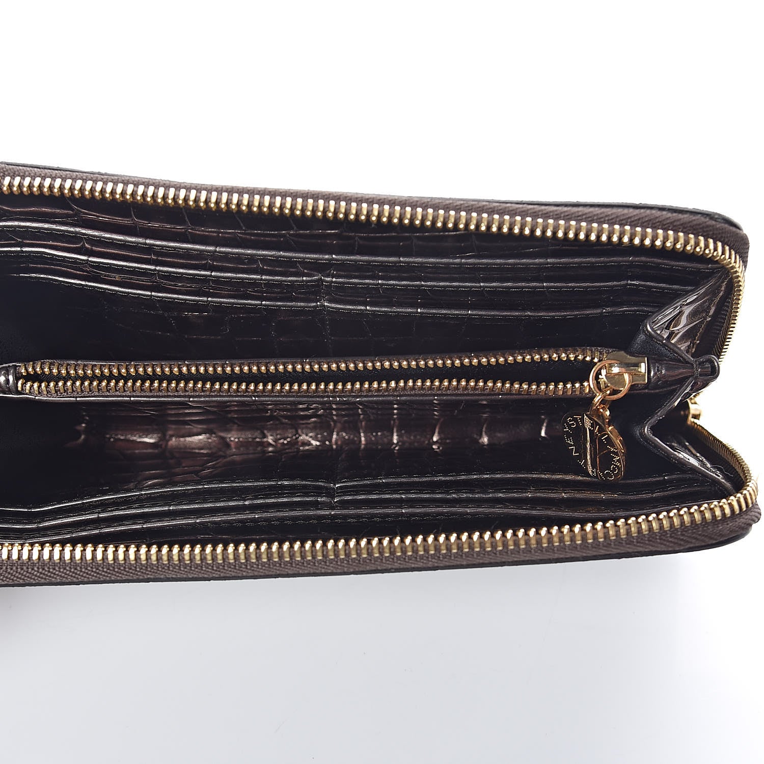 Stella McCartney Metallic Embossed Crocodile Effect Zip Around Wallet Brown 5 of 6