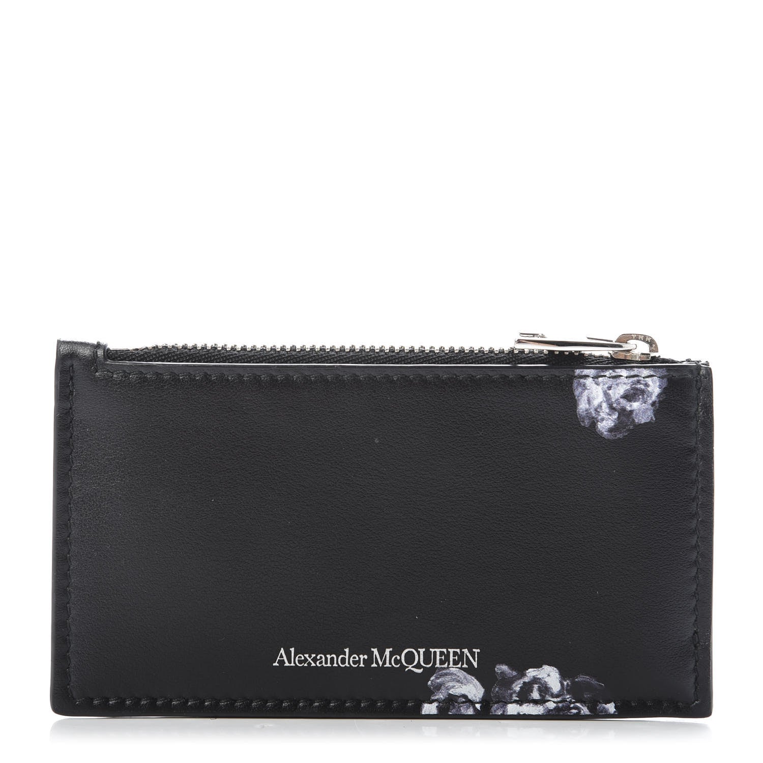 Alexander McQueen Calfskin Skull Rose 5 Fragments Zip Pouch Card Holder Black 1 of 7