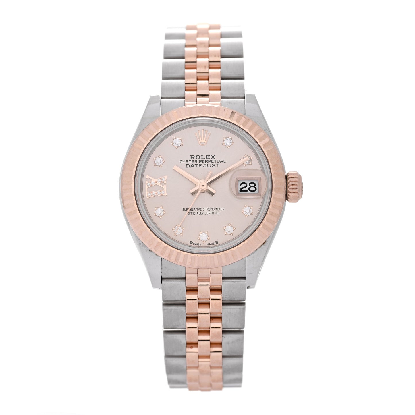 Stainless Steel 18K Everose Gold Diamond 28mm Oyster Perpetual Datejust Watch Sundust 279171