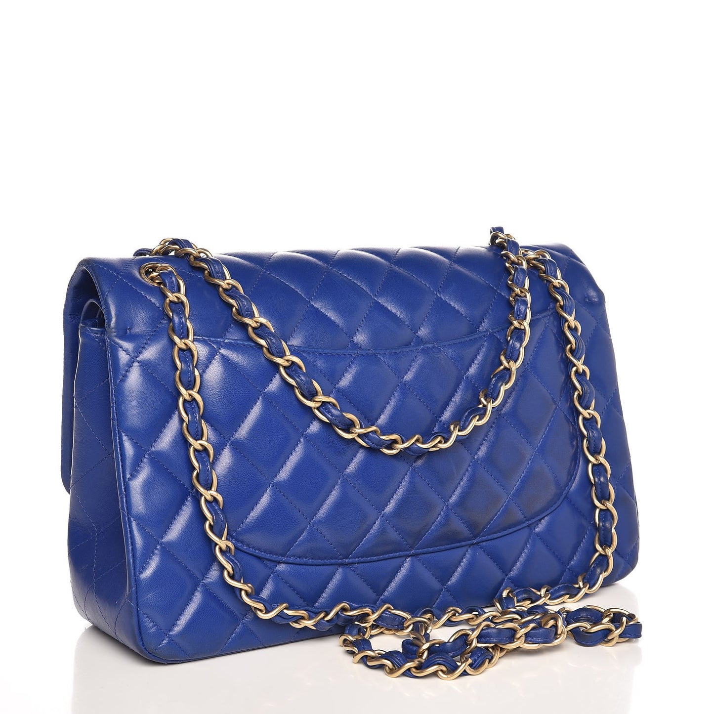 Lambskin Quilted Jumbo Double Flap Blue