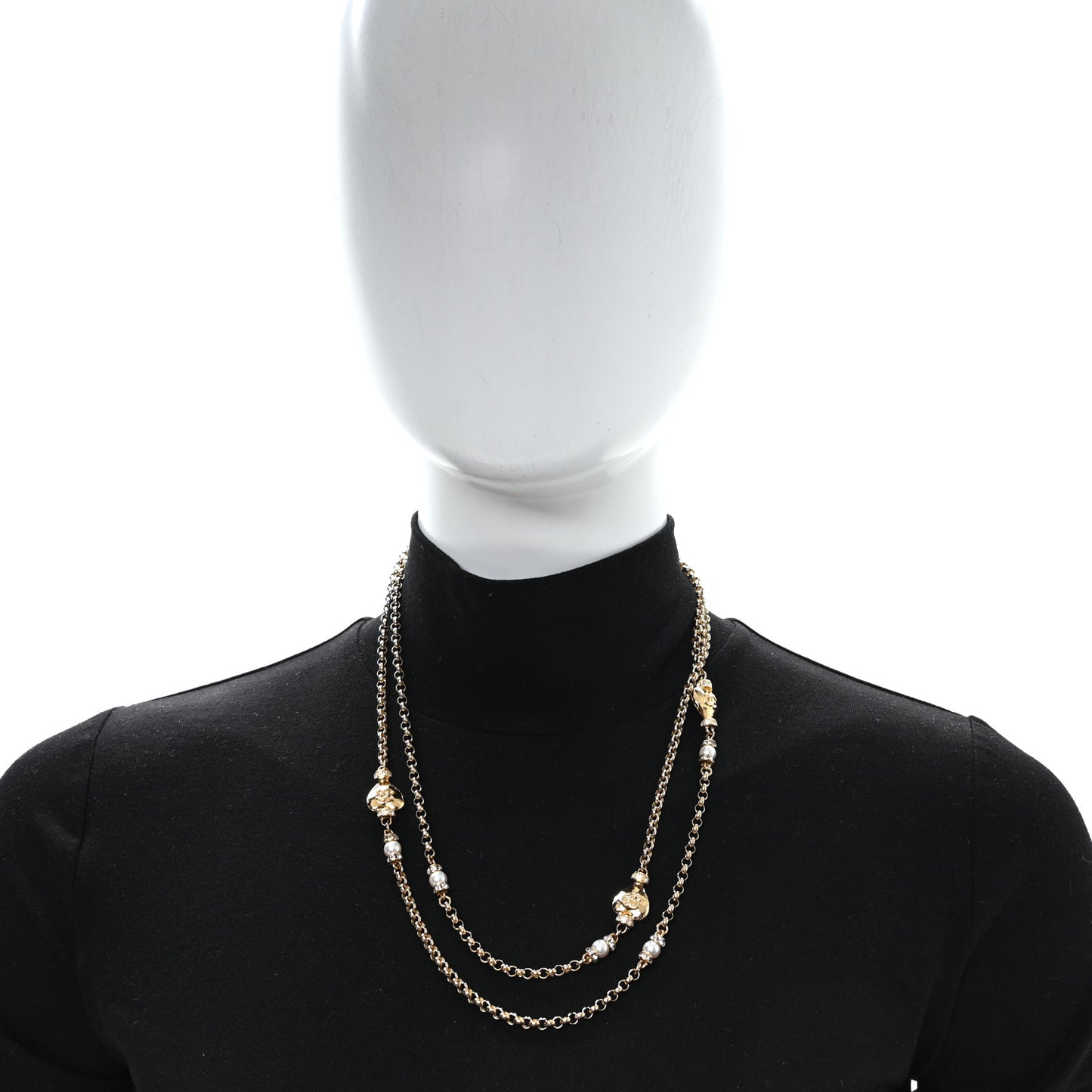 Crystal Pearl Heart CC Long Necklace Gold