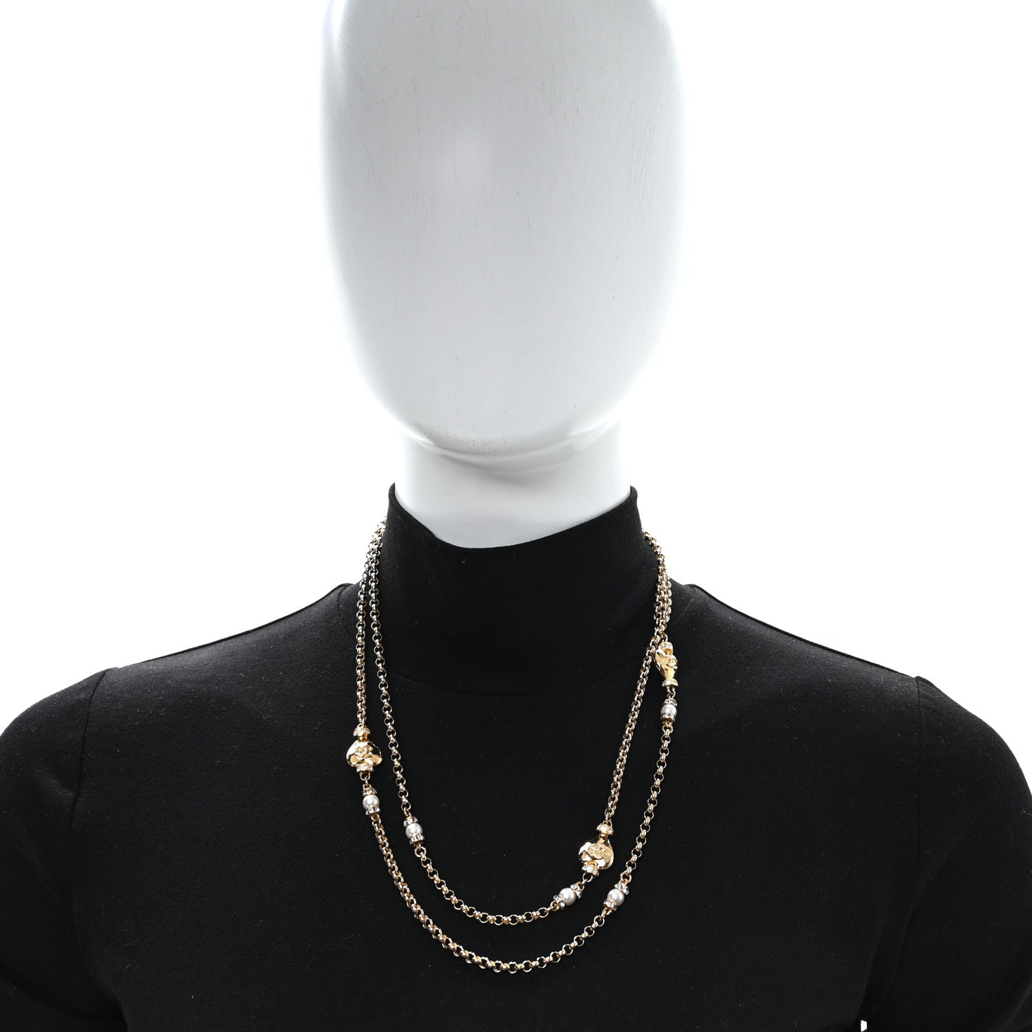 Chanel Crystal Pearl Heart CC Long Necklace Gold 2 of 6
