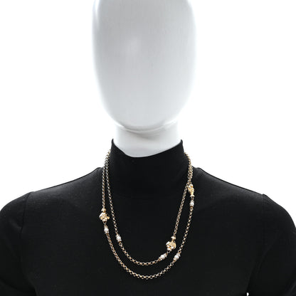 Chanel Crystal Pearl Heart CC Long Necklace Gold 2 of 6