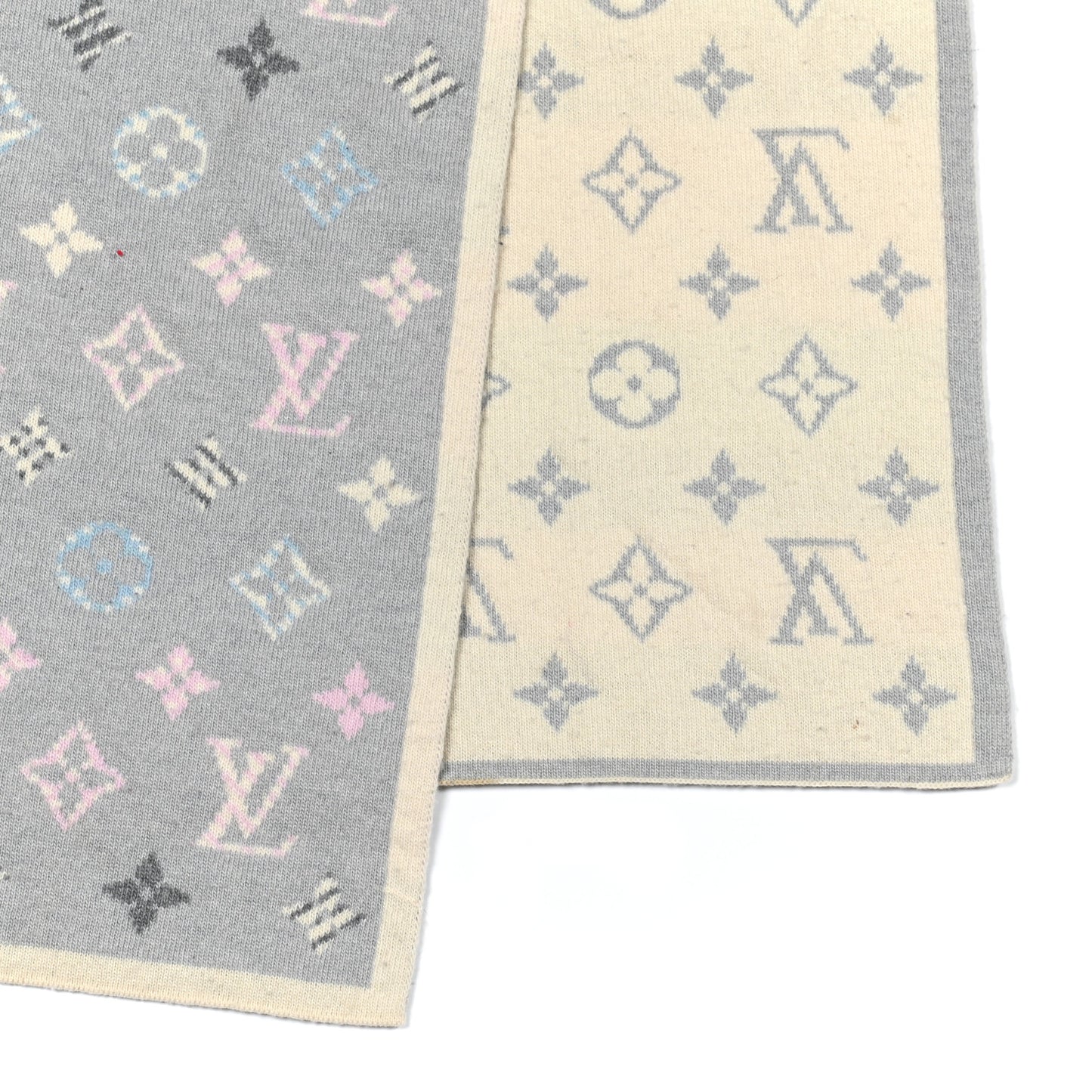 Wool Cashmere Monogram Scarf Light Grey Multicolor