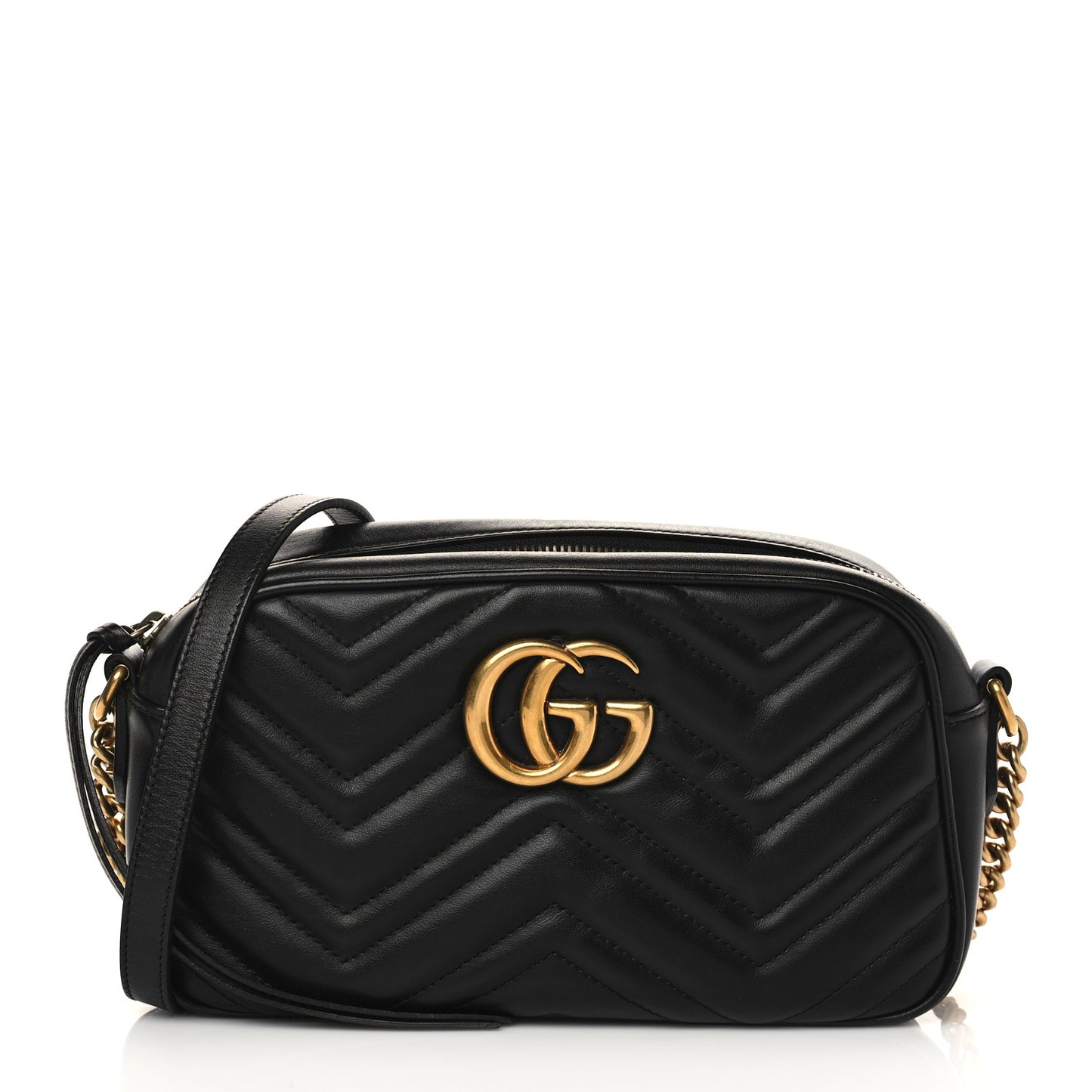 Calfskin Matelasse Small GG Marmont Chain Shoulder Bag Black