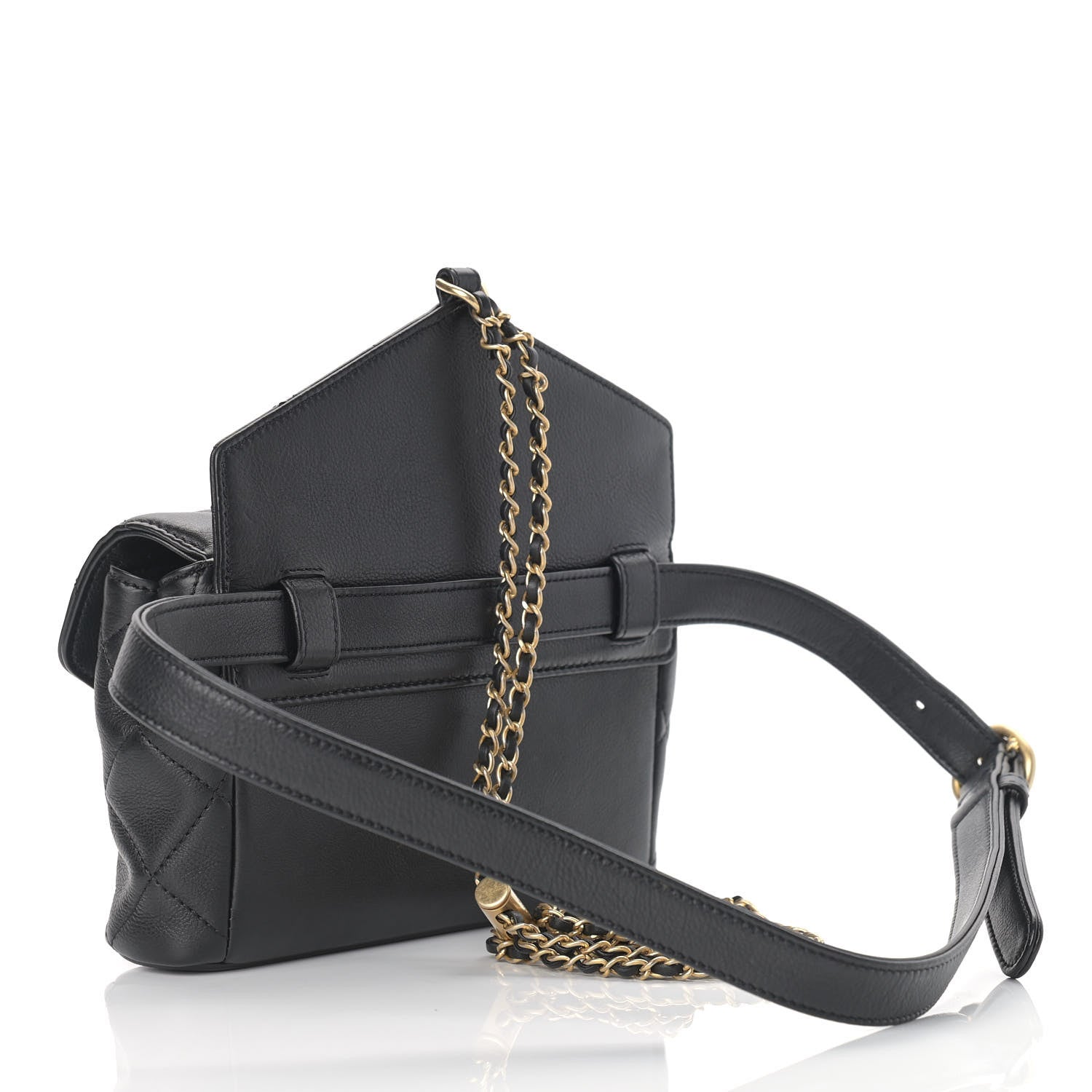 Chanel Calfskin Quilted Carry With Chic Flap Waist Bag With Chain Black 7 of 11
