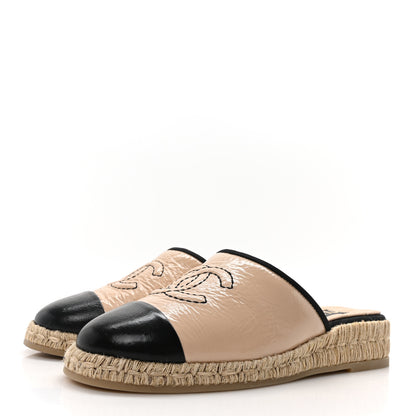 Chanel Crumpled Goatskin CC Espadrille Mules 36 Beige Black 4 of 10