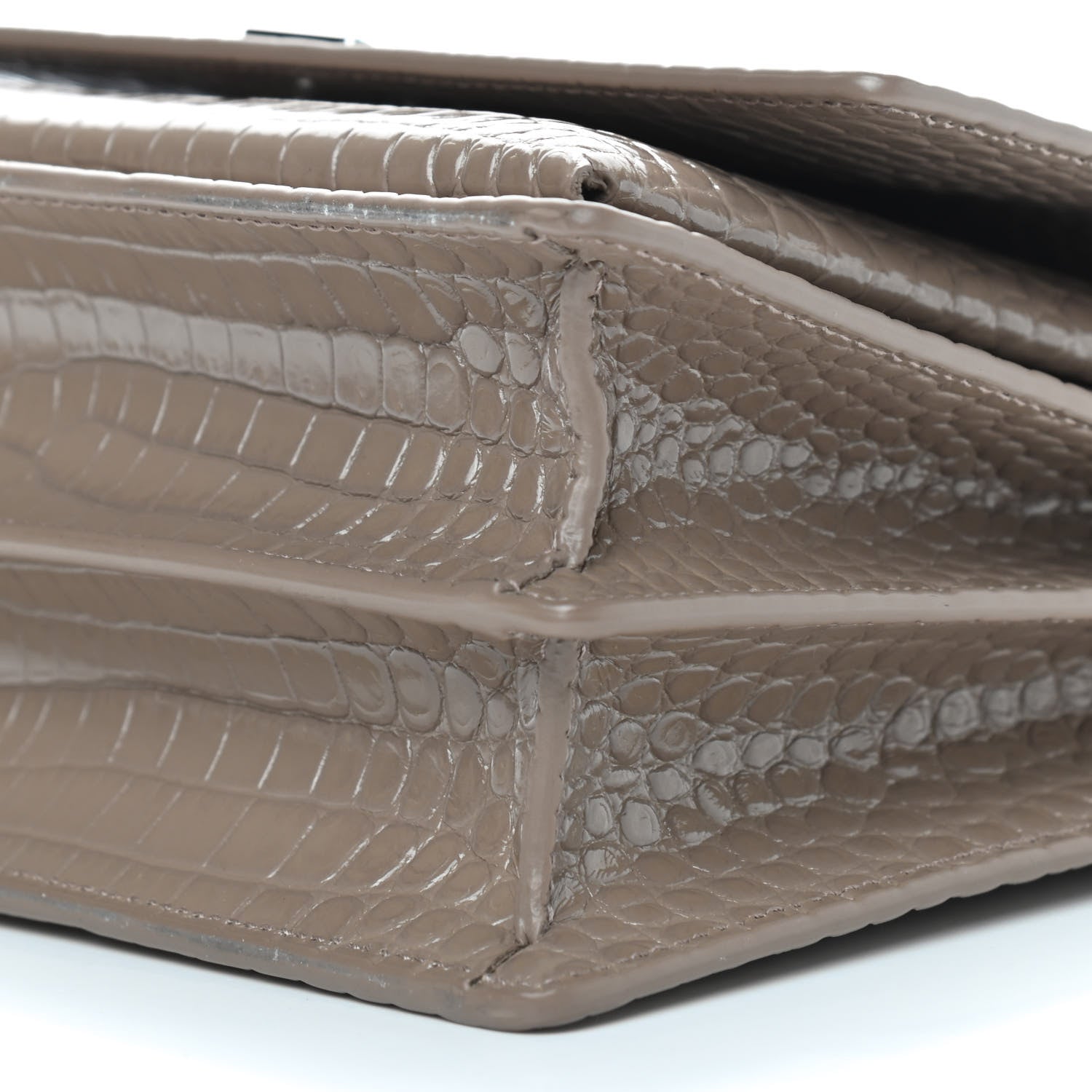 Saint Laurent Calfskin Crocodile Embossed Medium Monogram Sunset Dark Beige 8 of 9