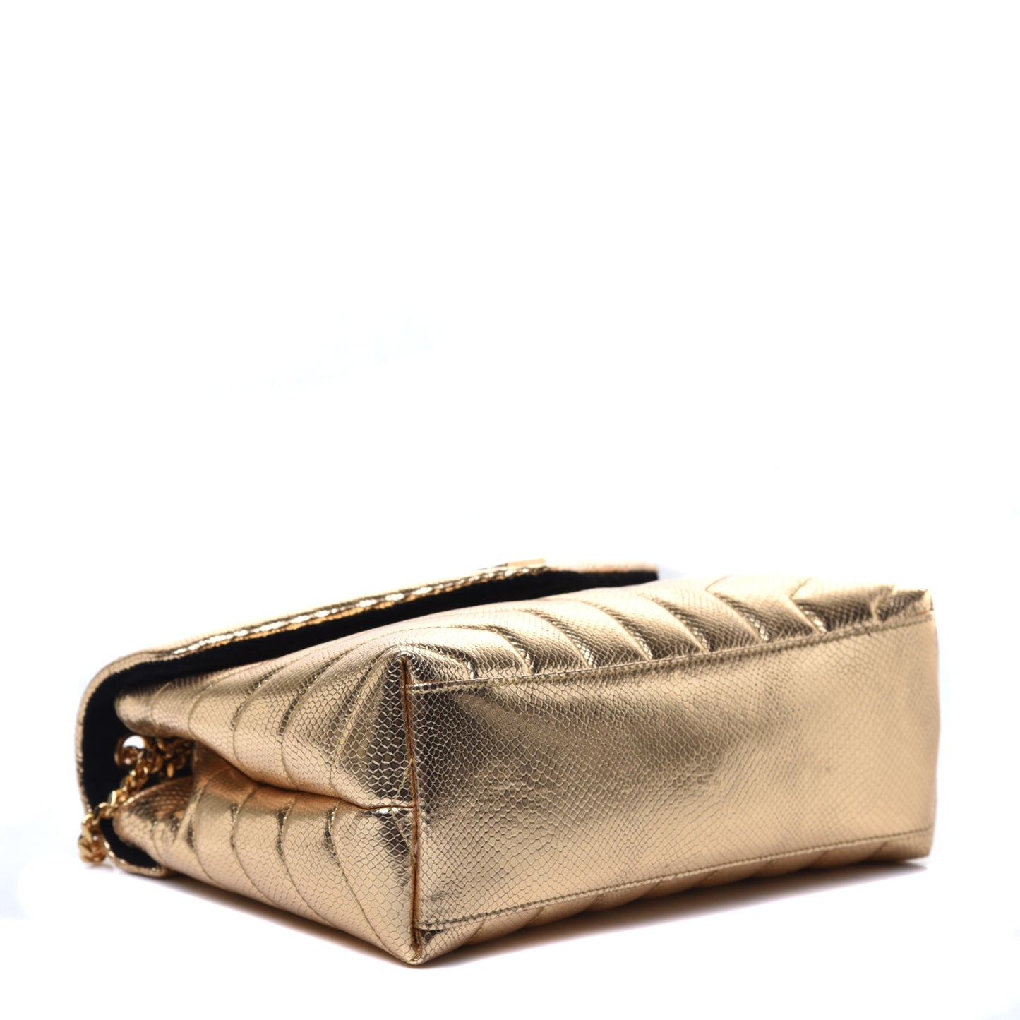 Snake Embossed Lame Y Quilted Small Loulou Monogram Chain Satchel Oro
