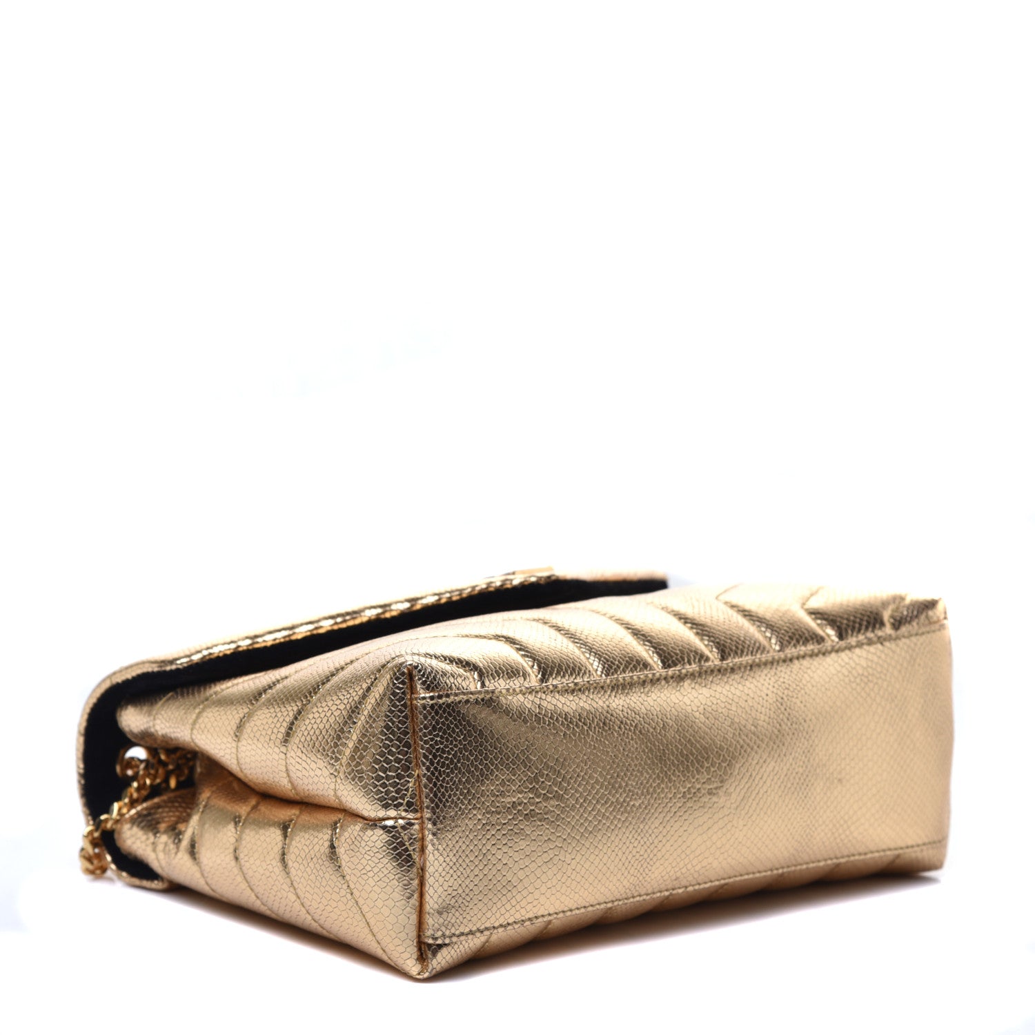 Saint Laurent Snake Embossed Lame Y Quilted Small Loulou Monogram Chain Satchel Oro 4 of 8
