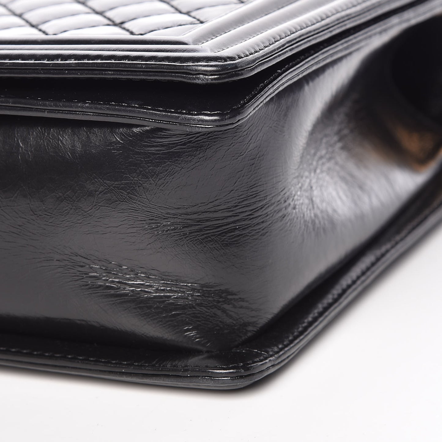 Glazed Calfskin Quilted Large Boy Flap Black