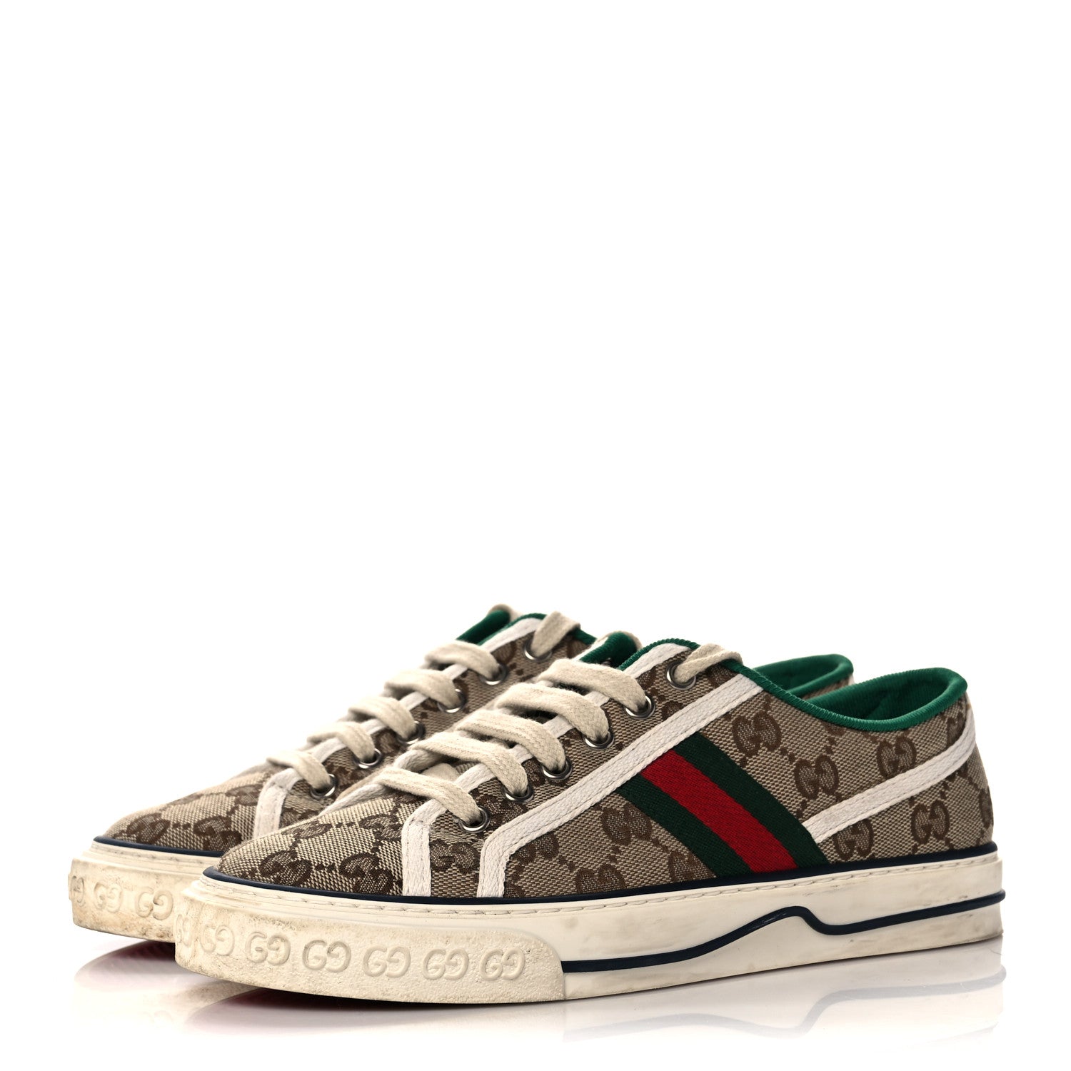 Gucci GG Monogram Web Womens 1977 Tennis Sneakers 37 Beige Ebony Mystic White 3 of 12
