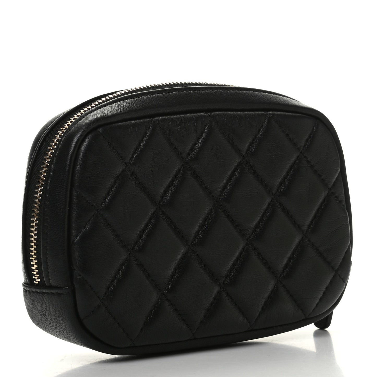 Lambskin Quilted Small Curvy Pouch Cosmetic Case Black