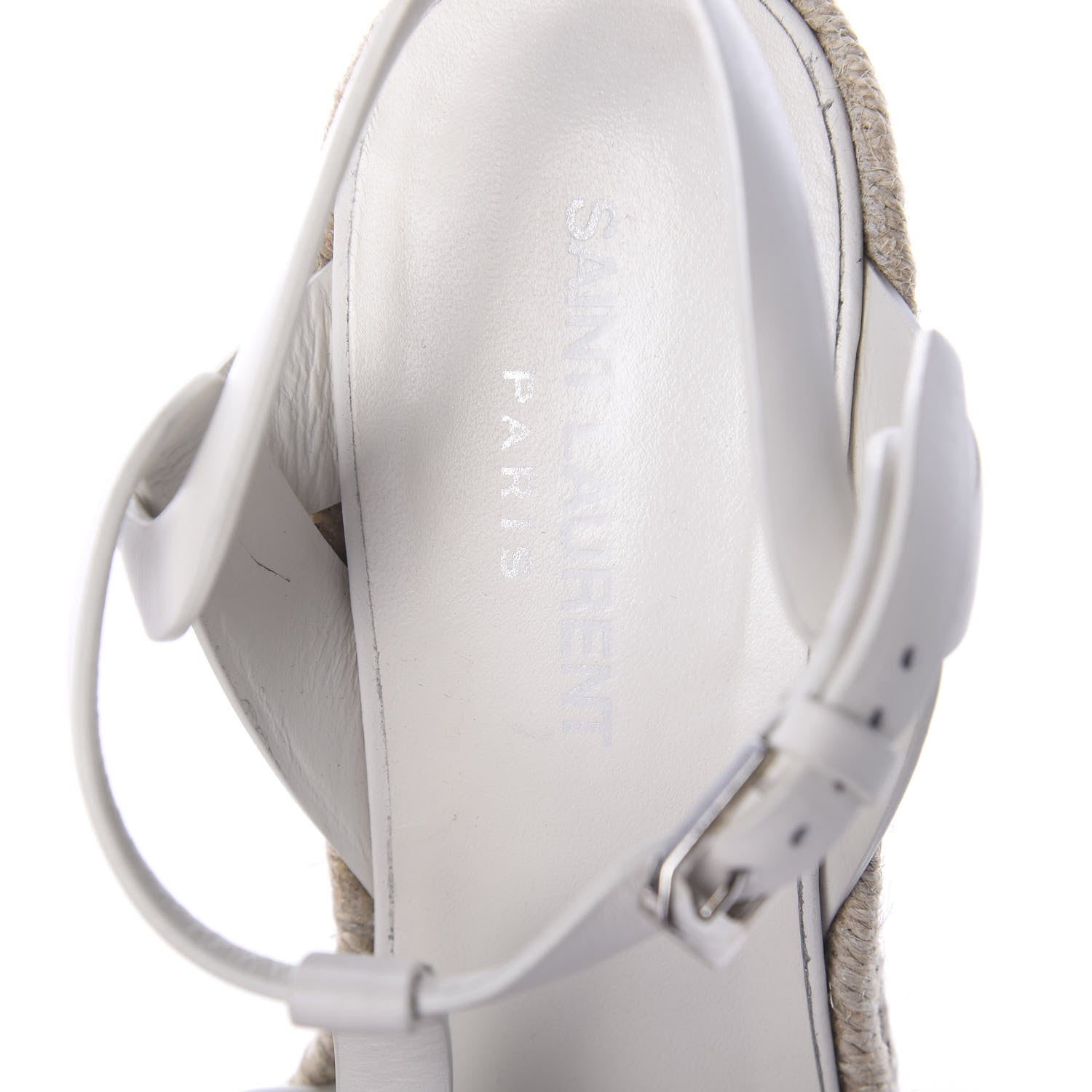 Saint Laurent Calfskin Tribute 95 Platform Espadrille Wedge Sandals 37.5 Porcellana 6 of 6