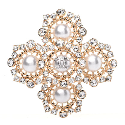 Chanel Pearl Crystal CC-Casino Brooch Gold 1 of 7