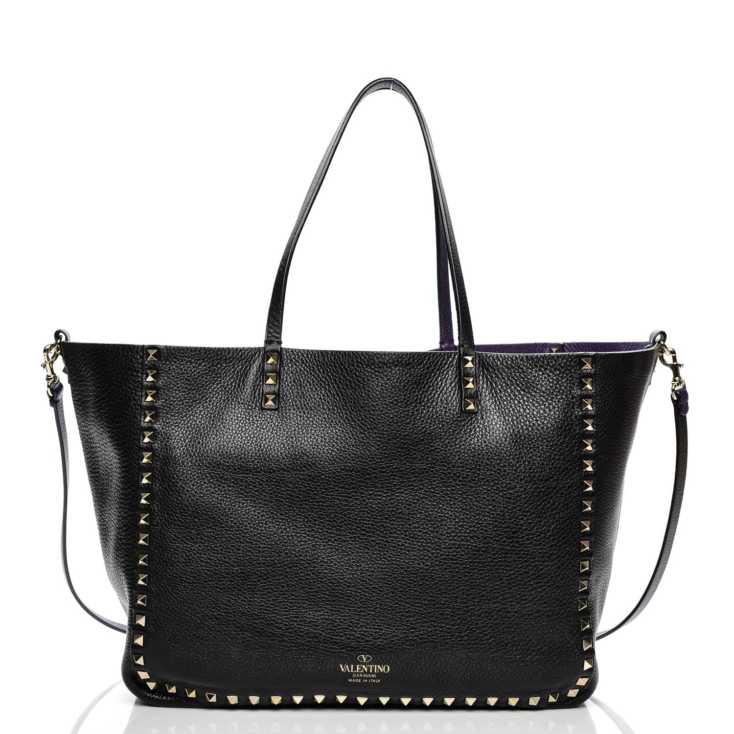 Valentino Garavani Grained Calfskin Medium Rockstud Reversible Tote Black Purple 3 of 7