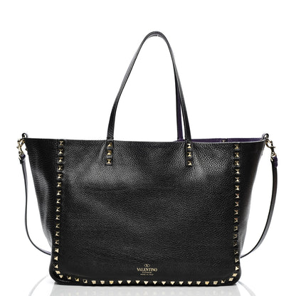 Valentino Garavani Grained Calfskin Medium Rockstud Reversible Tote Black Purple 3 of 7