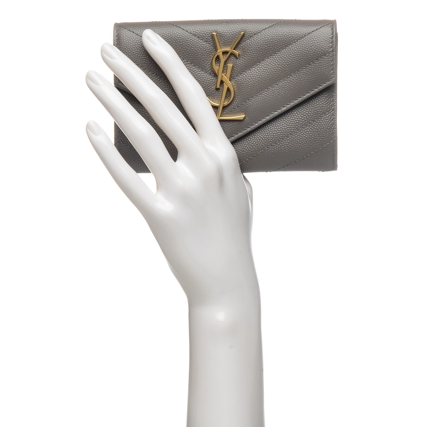 Saint Laurent Grain De Poudre Matelasse Chevron Small Monogram Envelope Wallet Fog 2 of 7
