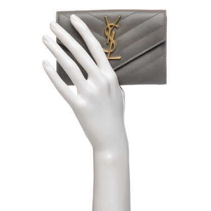 Saint Laurent Grain De Poudre Matelasse Chevron Small Monogram Envelope Wallet Fog 2 of 7