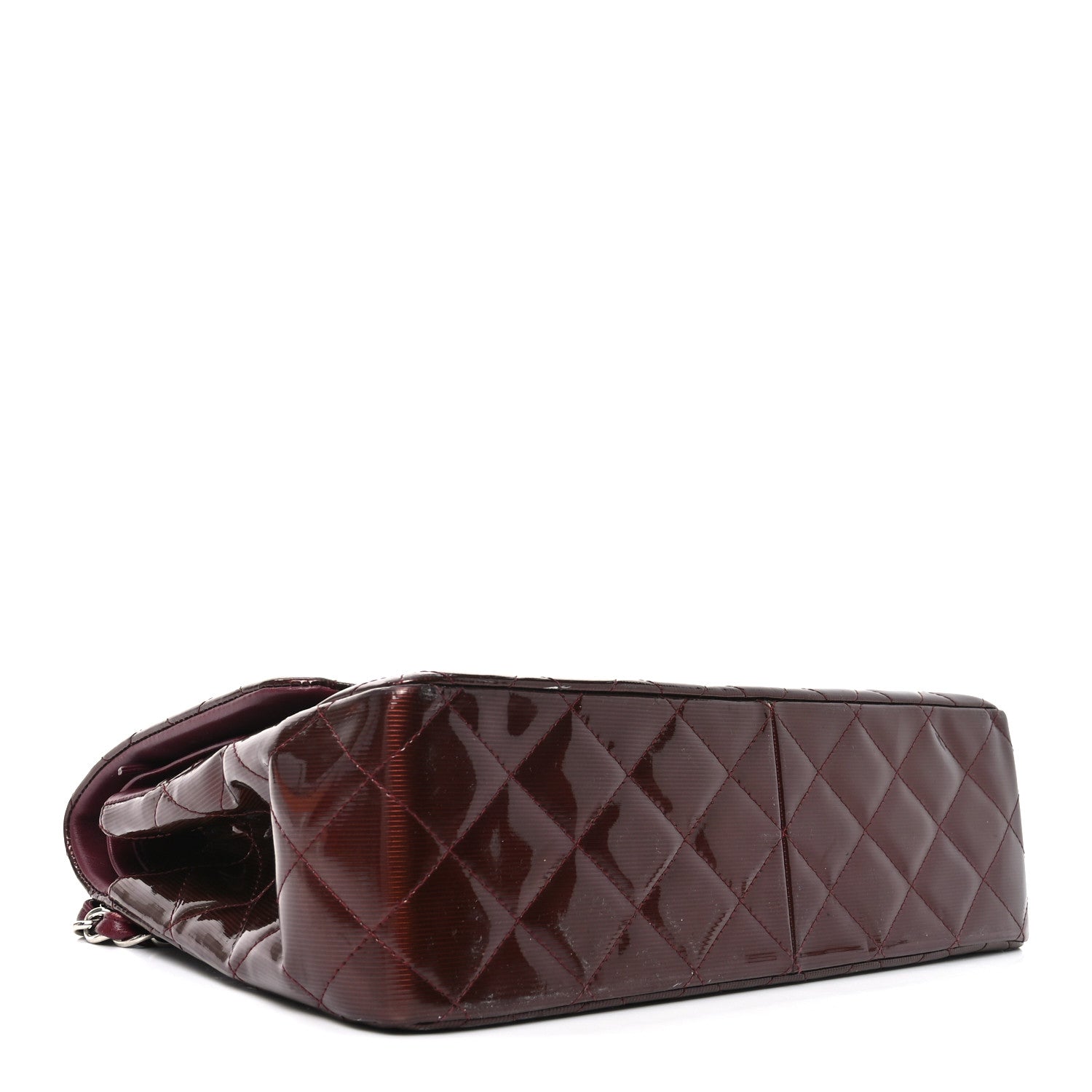 Chanel Striated Patent Quilted Jumbo Double Flap Burgundy 4 of 11