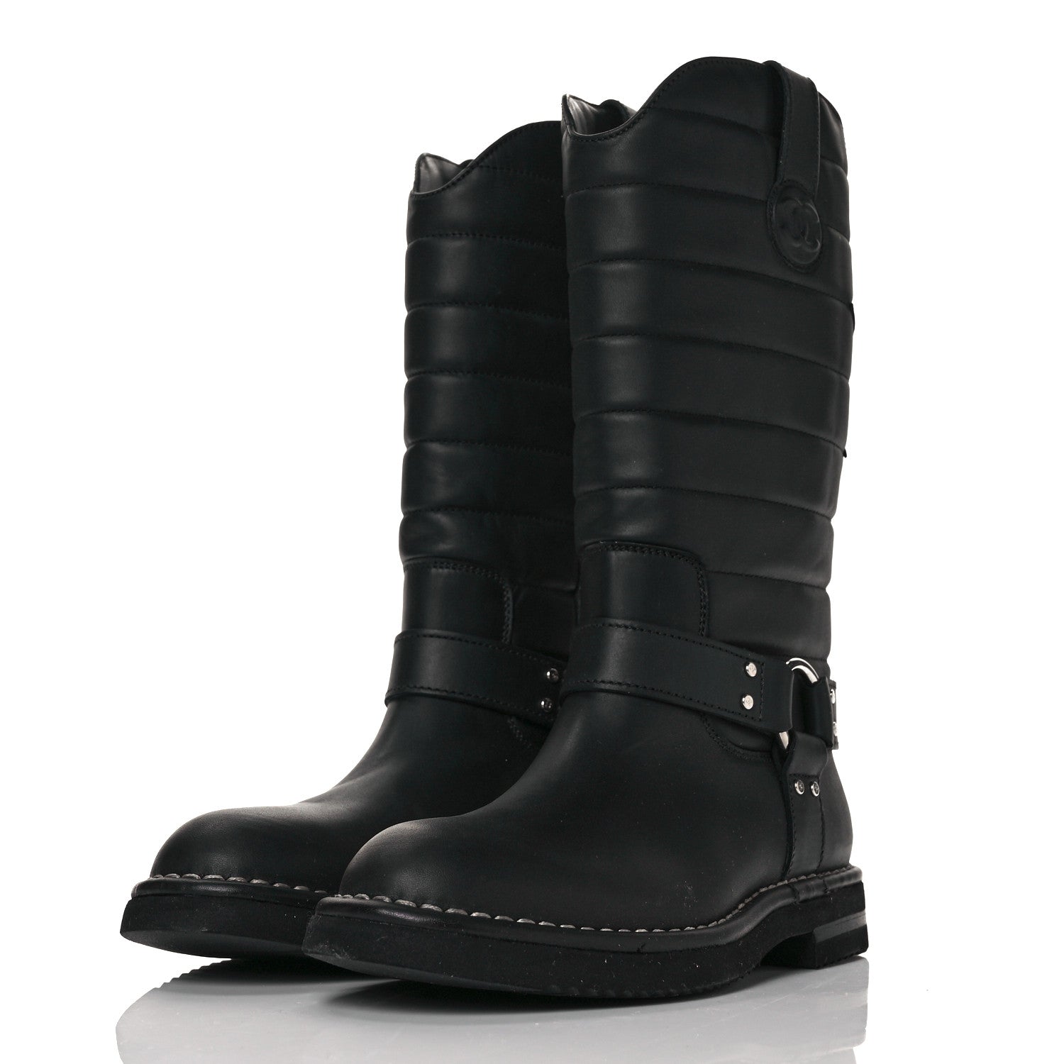 Chanel Oily Calfskin Star Quilted Biker Boots 36 Black 3 of 7