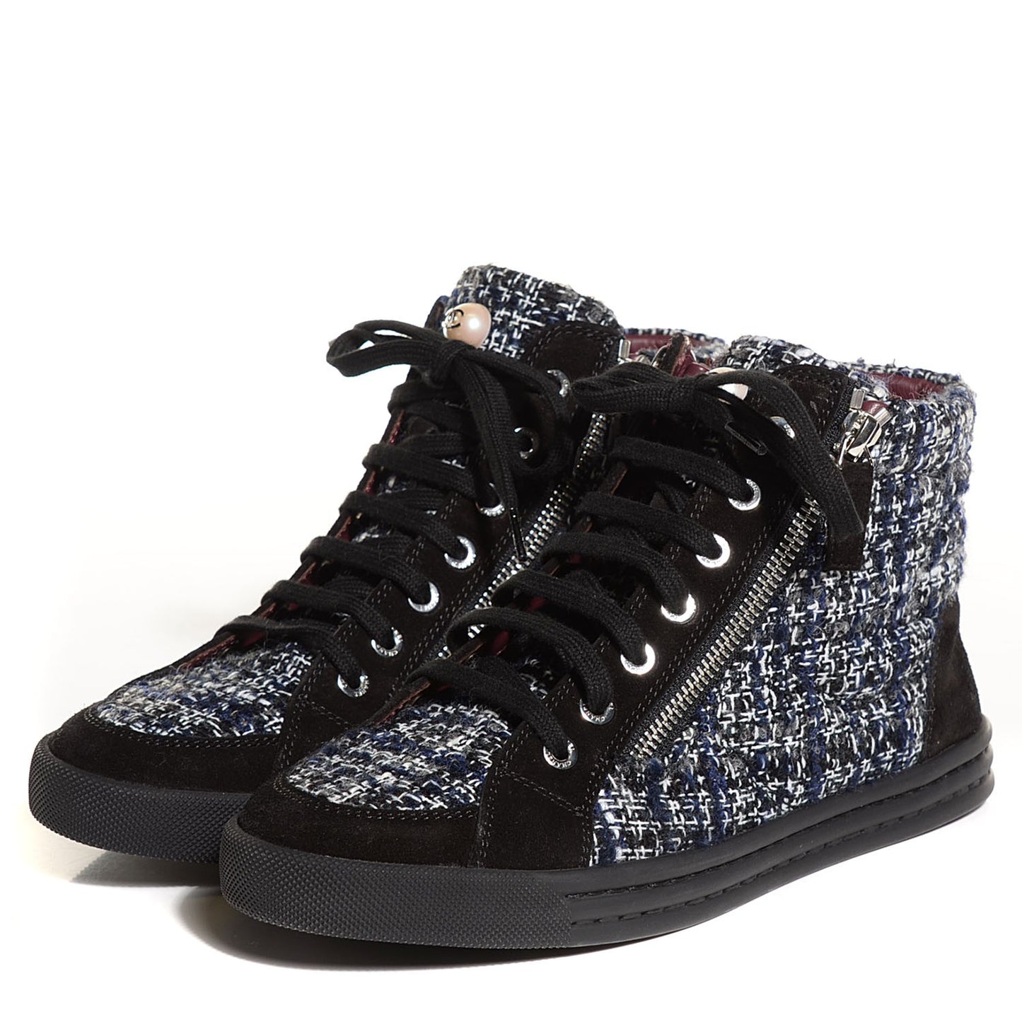 Tweed Suede High Top Sneakers 37.5 Dark Grey