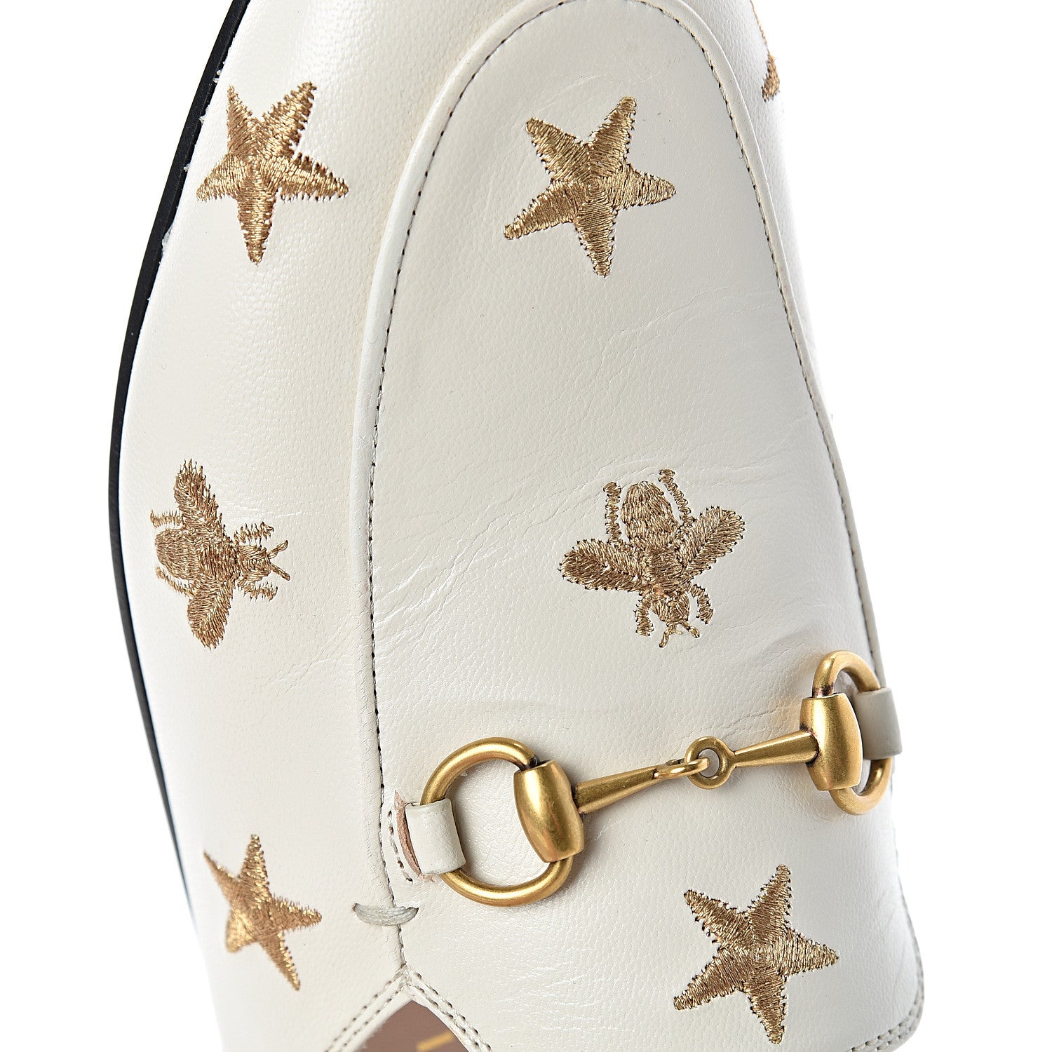Gucci Goatskin Bee Star Embroidered Womens Princetown Slippers 35 Mystic White 8 of 12