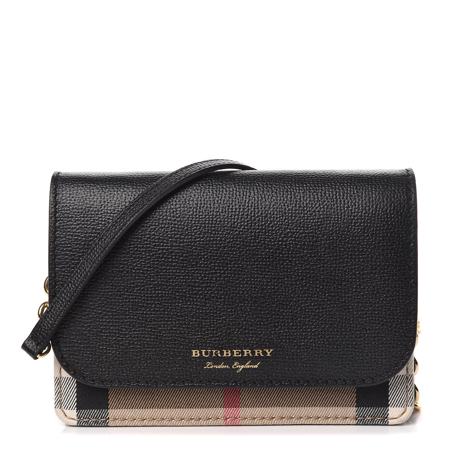 Burberry Derby Calfskin House Check Wallet On Chain Black 1 of 13