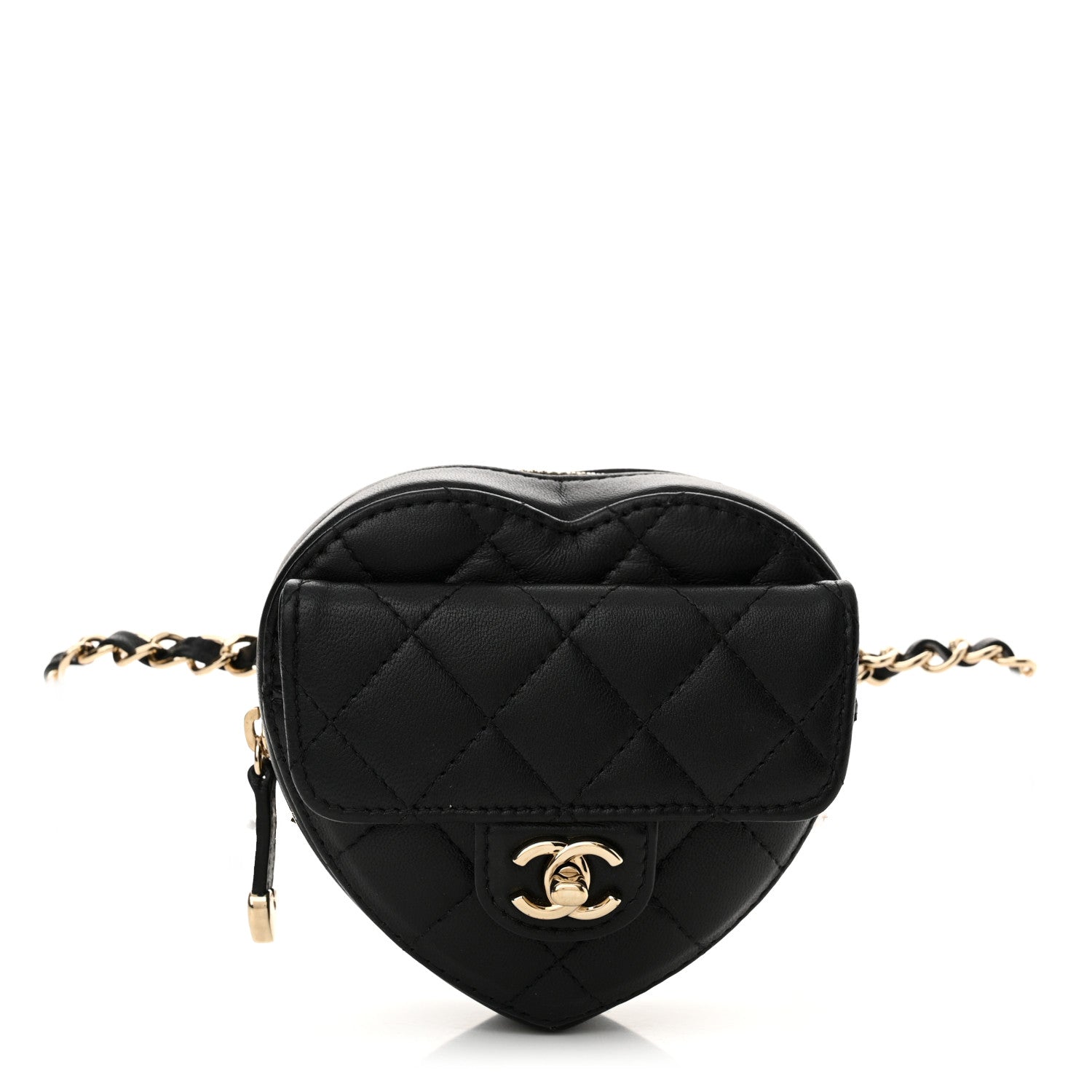 Chanel Lambskin Quilted CC In Love Heart Waist Belt Bag With Chain Black 1 of 10