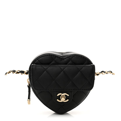 Chanel Lambskin Quilted CC In Love Heart Waist Belt Bag With Chain Black 1 of 10