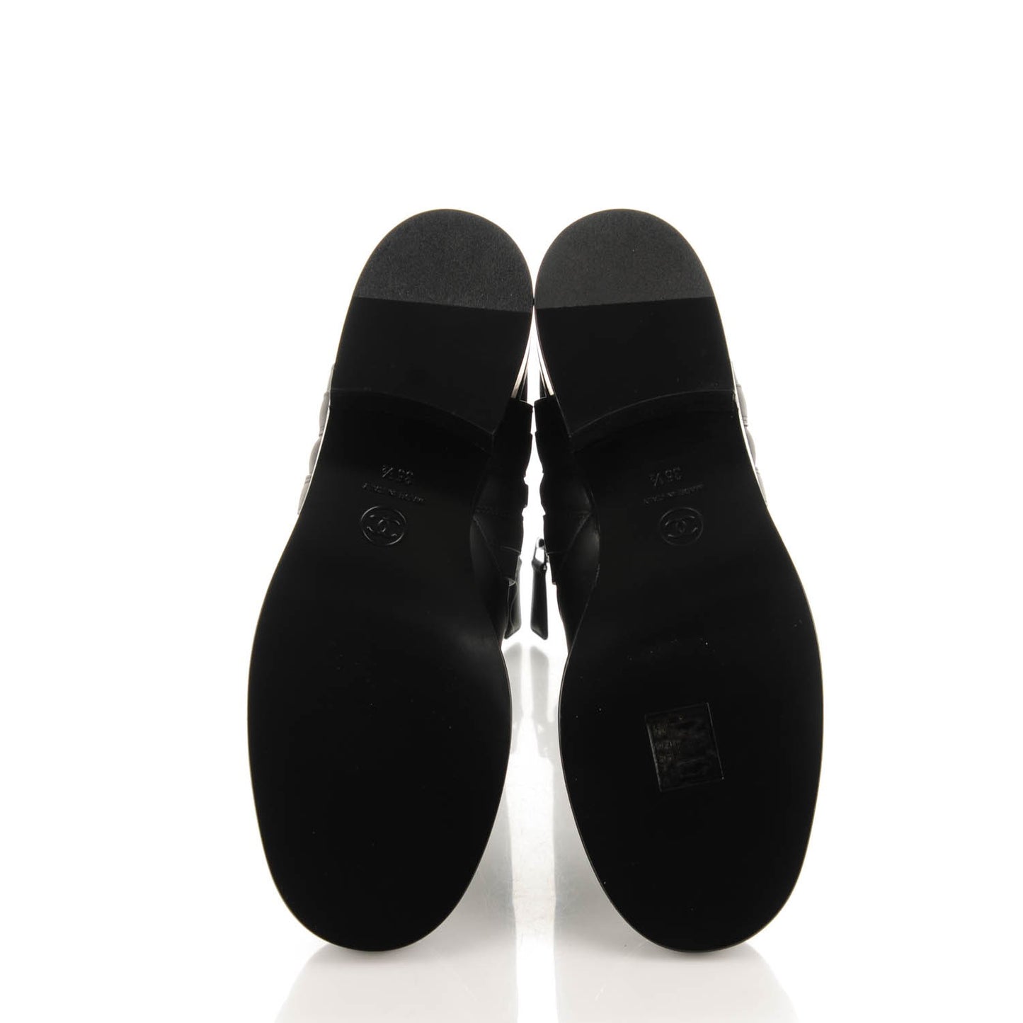 Calfskin Quilted Patent Cap Toe Boots 35.5 Black