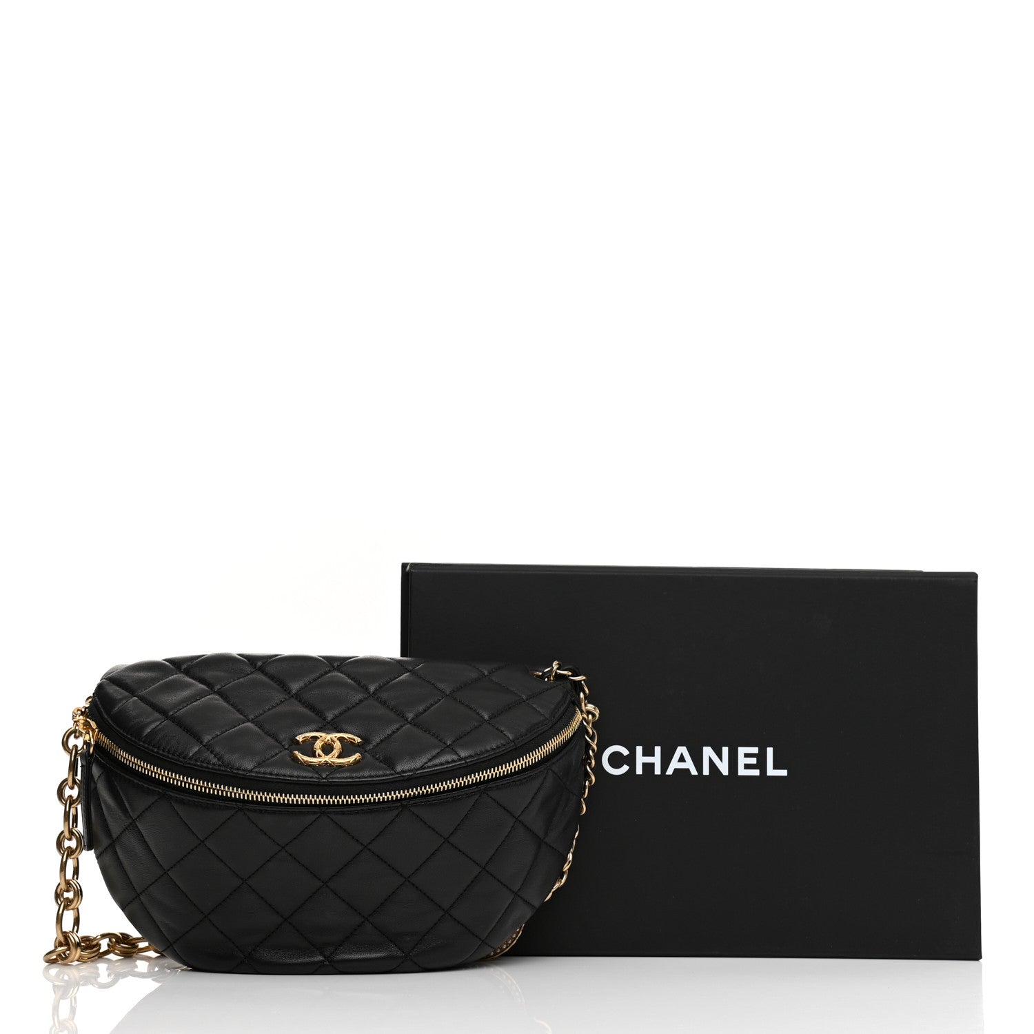 Chanel Lambskin Pearl Quilted CC Belt Bag Black 21 of 21