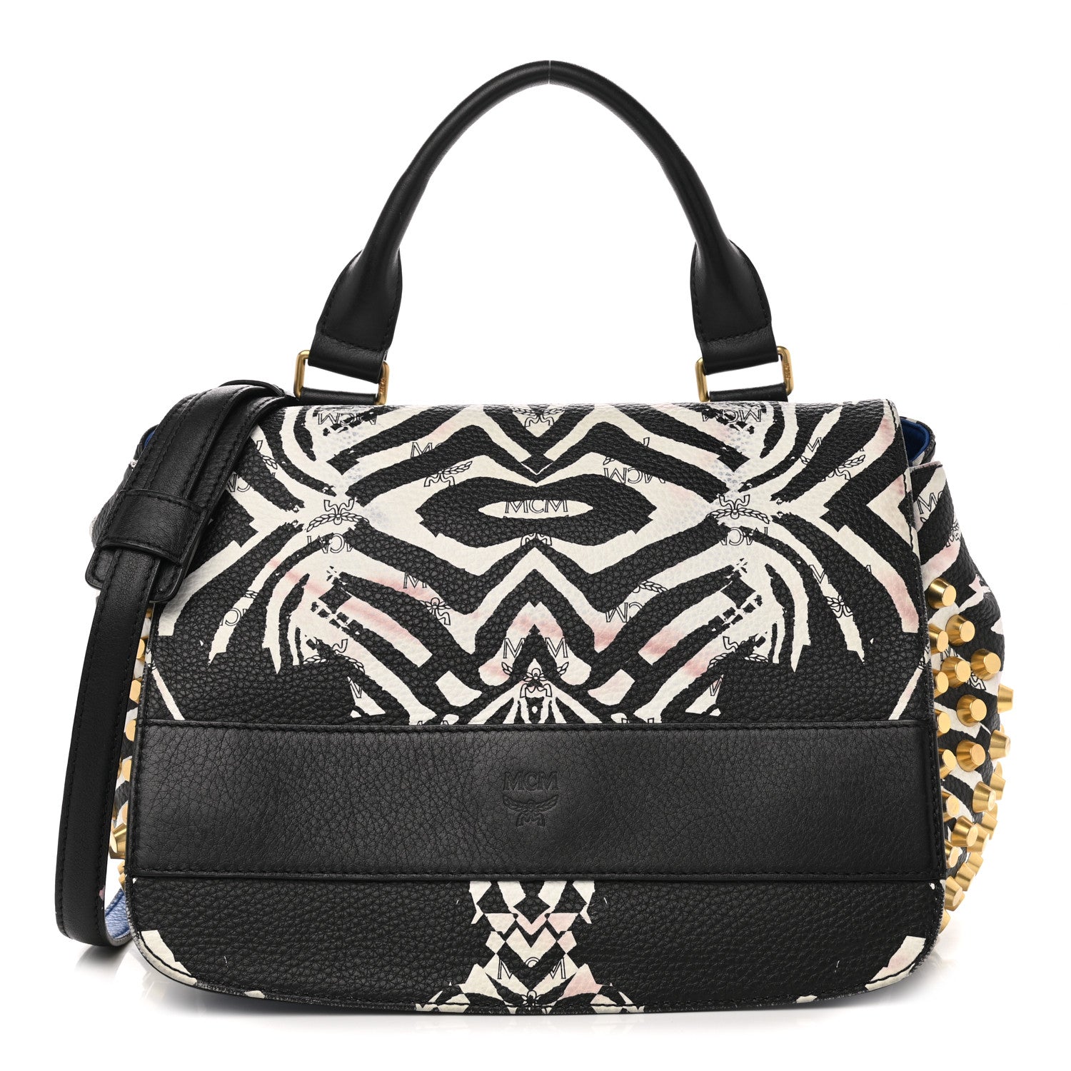 MCM Striped Visetos Funky Zebra Stud Keana Boston Black Blue 1 of 11