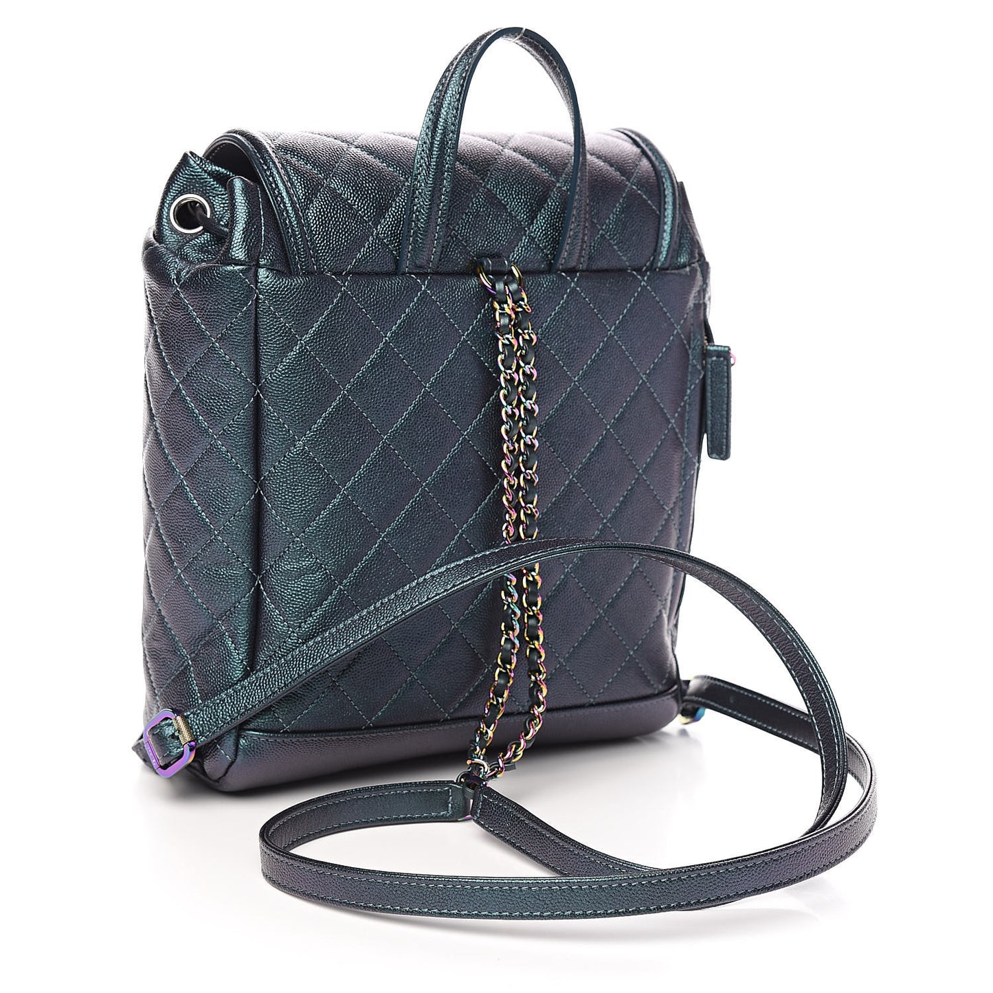 Iridescent Caviar Quilted Filigree Backpack Dark Turquoise
