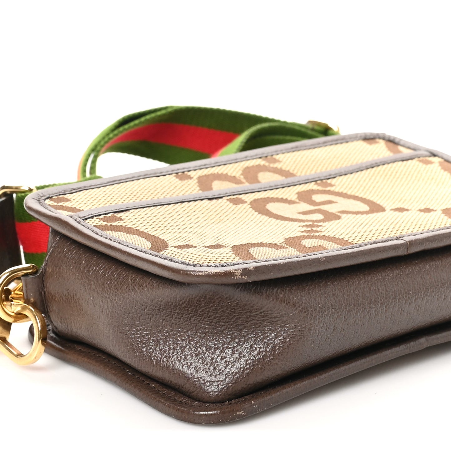 Monogram Jumbo GG Textured Dollar Calfskin Web Mini Crossbody Bag Camel Ebony New Acero