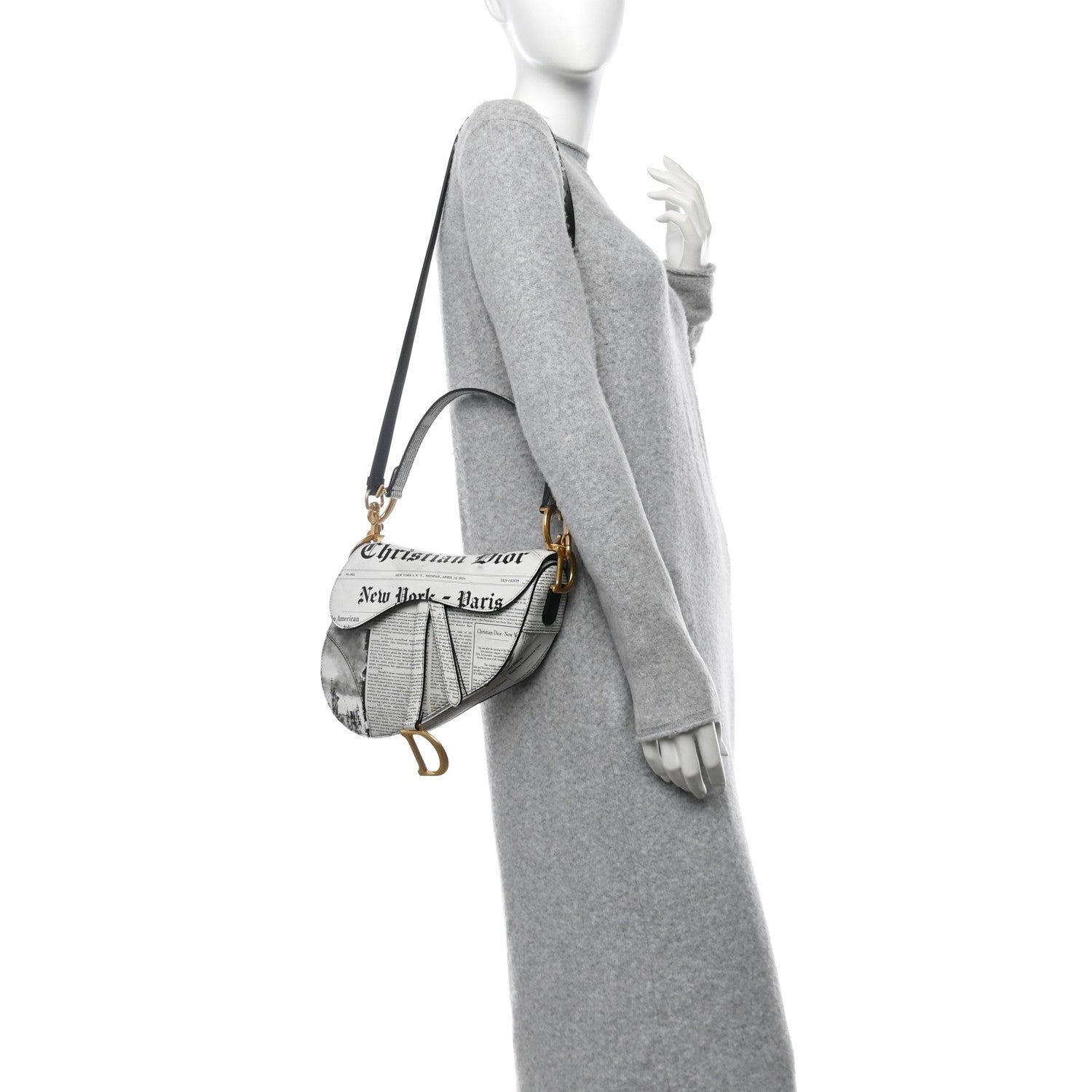 Christian Dior Calfskin Newspaper Printed Saddle Bag With Strap Black White 2 of 10