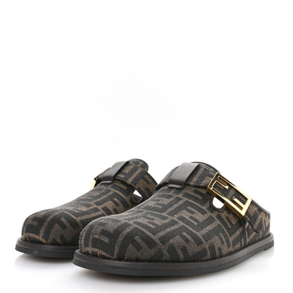 Fendi Fabric Jacquard Nappa FF Womens Sabot Mules 39 Tobacco Black 4 of 10