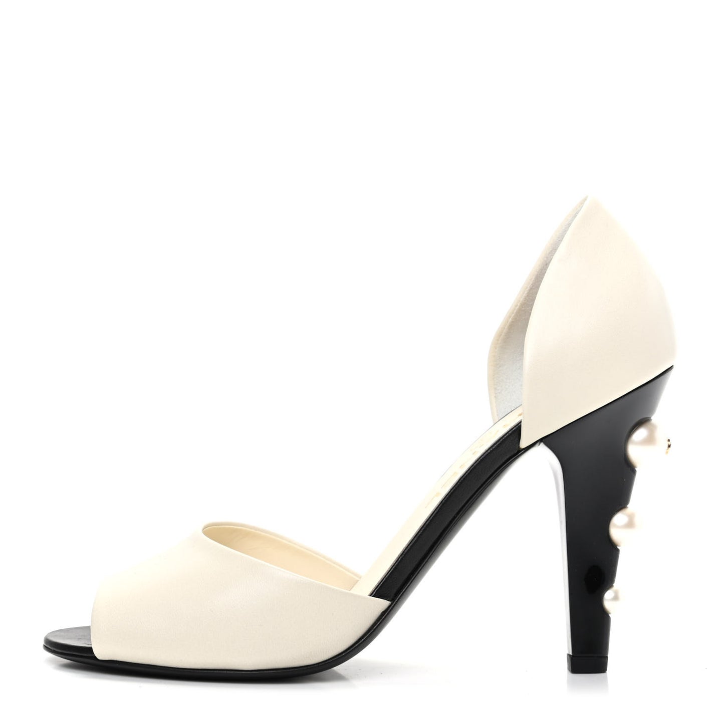 Lambskin Pearl Peep Toe d'Orsay Pumps 37.5 White Black