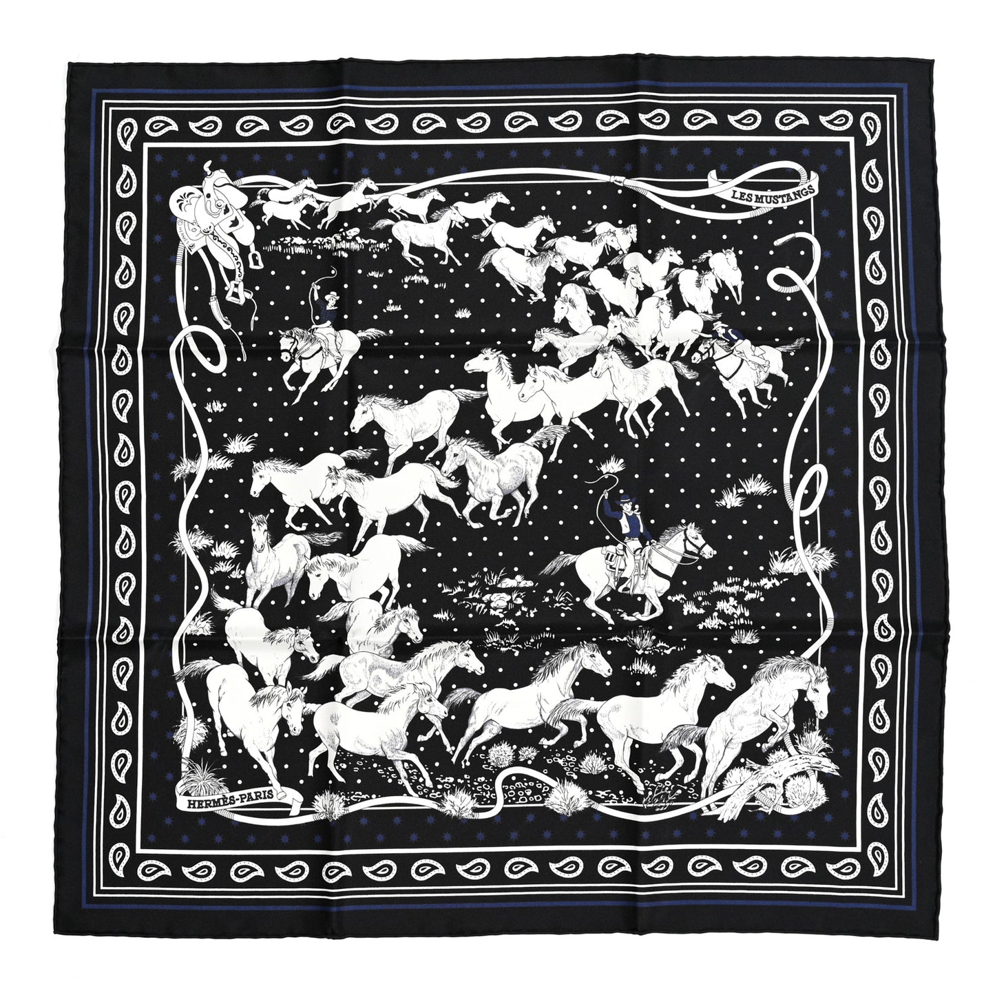 Silk Les Mustangs Bandana 55 Marine Black White