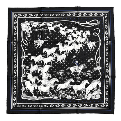 Hermes Silk Les Mustangs Bandana 55 Marine Black White 1 of 6
