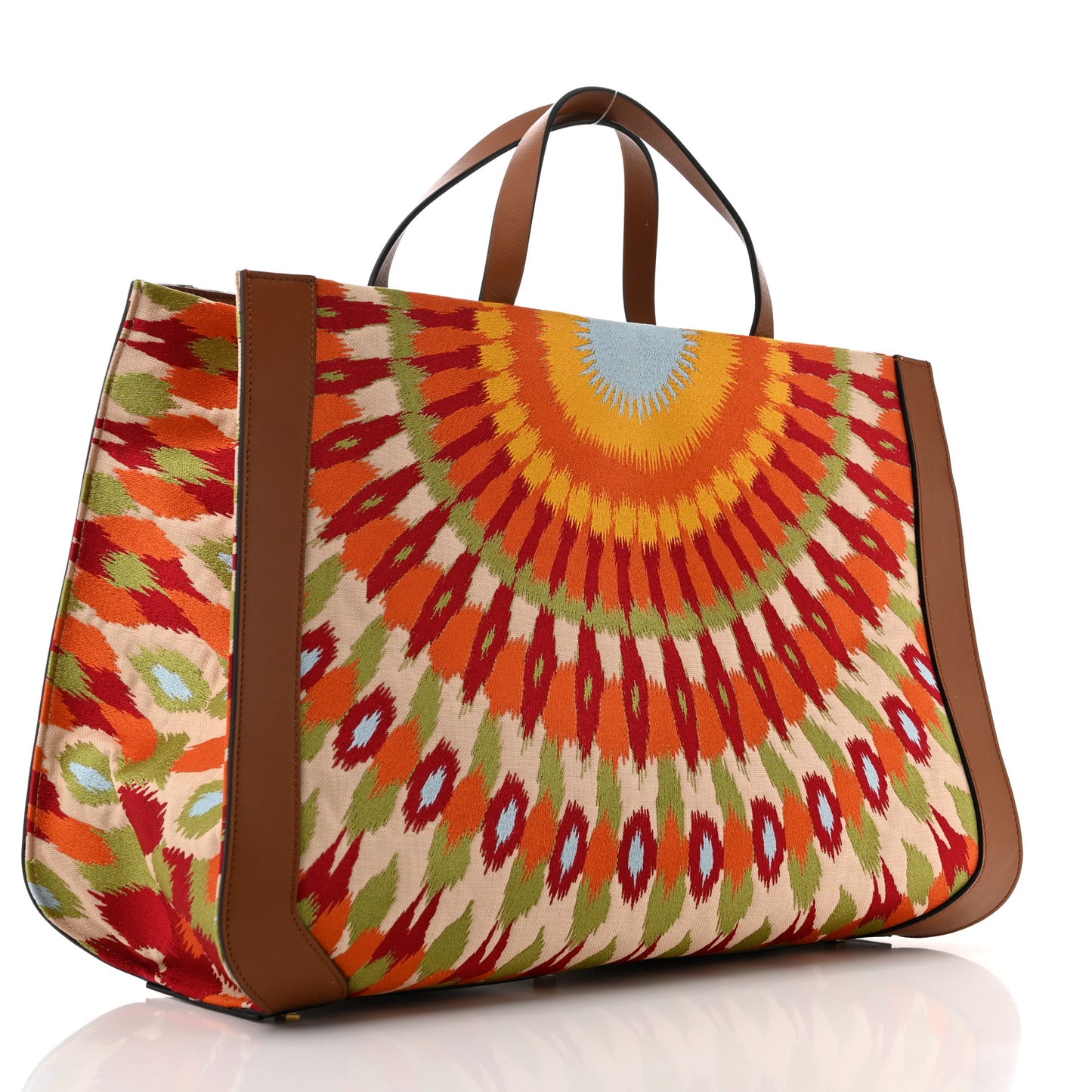 Canvas Calfskin Large Printed Vlogo Signature Tote Saddle Brown Multicolor
