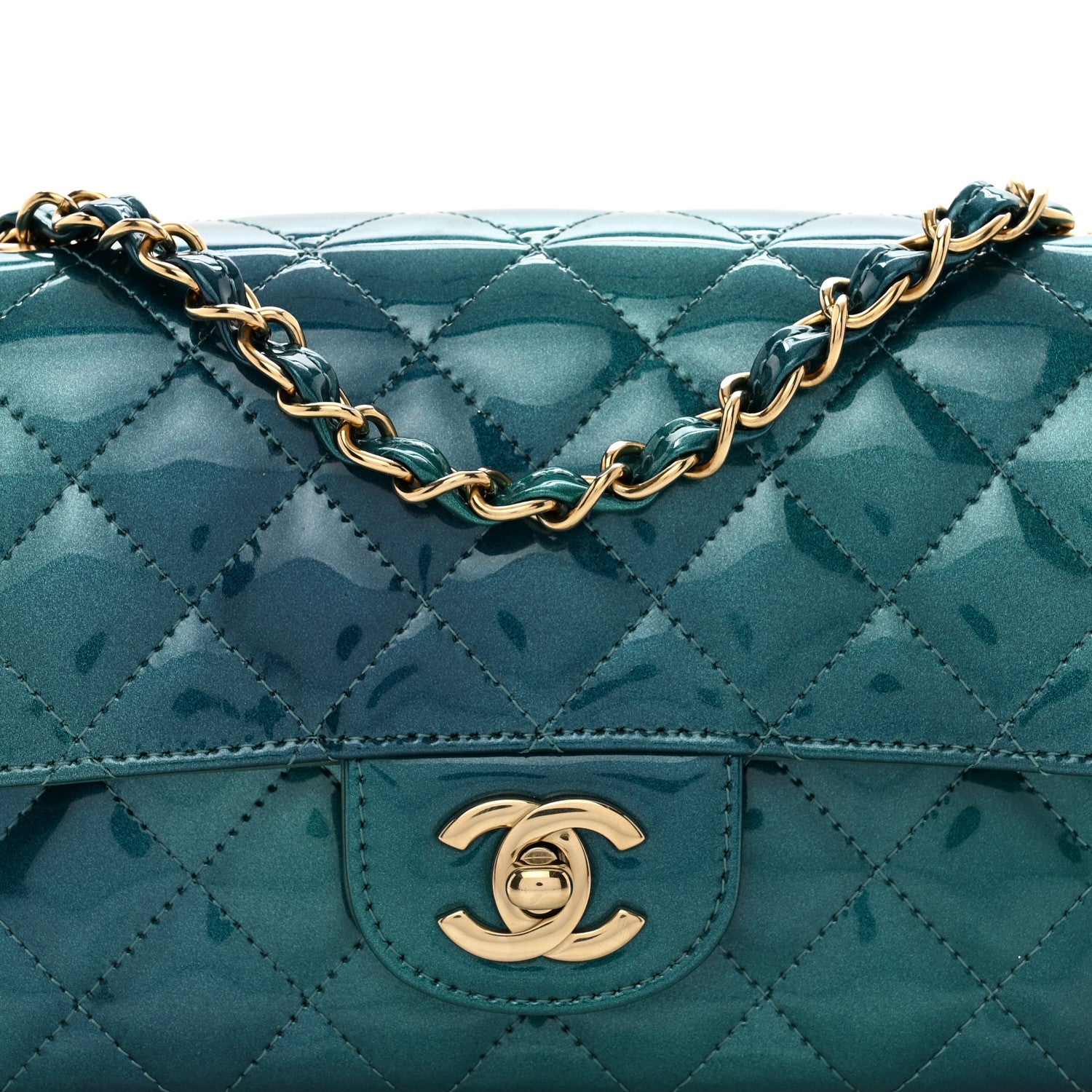 Chanel Shaded Patent Calfskin Quilted Mini Rectangular Flap Green Blue 5 of 10