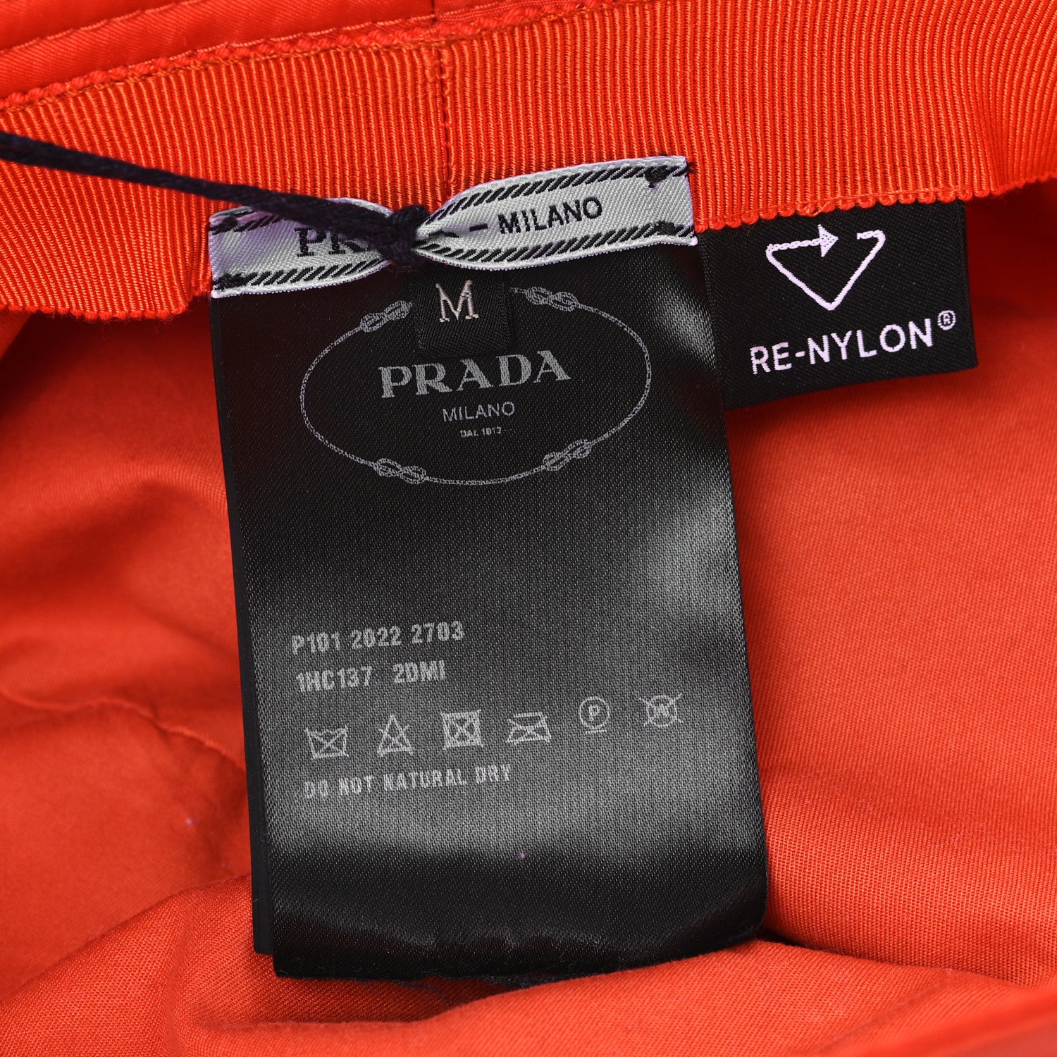 Prada Re-Nylon Metal Triangle Logo Womens Bucket Hat M Arancio 8 of 9