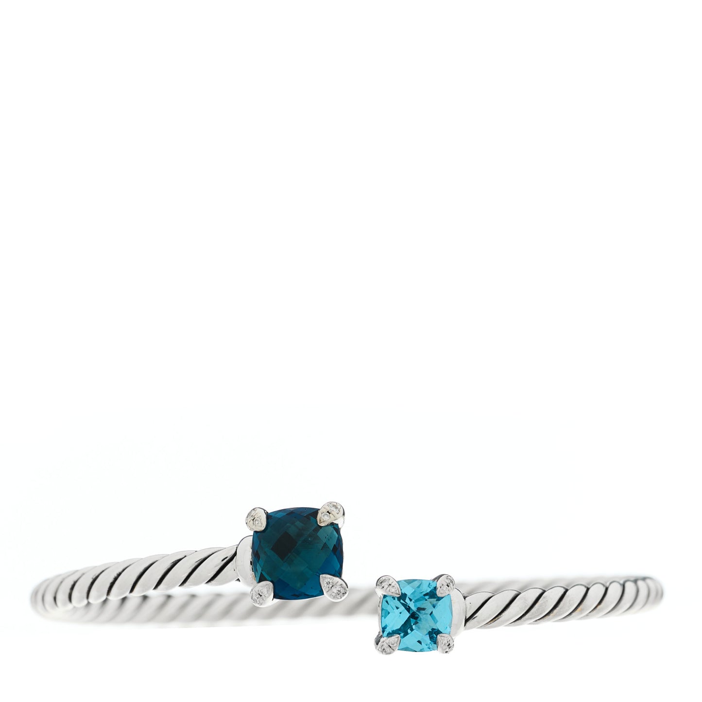 Sterling Silver Blue Topaz Hampton Blue Topaz Diamond 4mm Chatelaine Bypass Bracelet