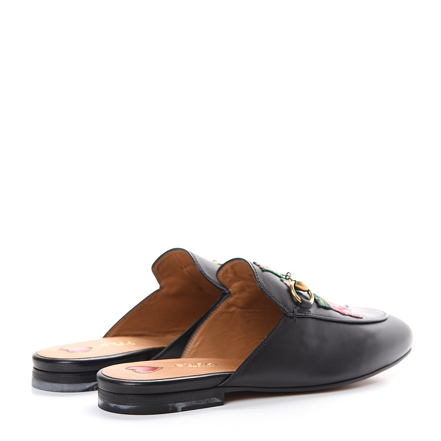 Gucci Calfskin Flower Embroidered Princetown Slippers 36 Black 4 of 10